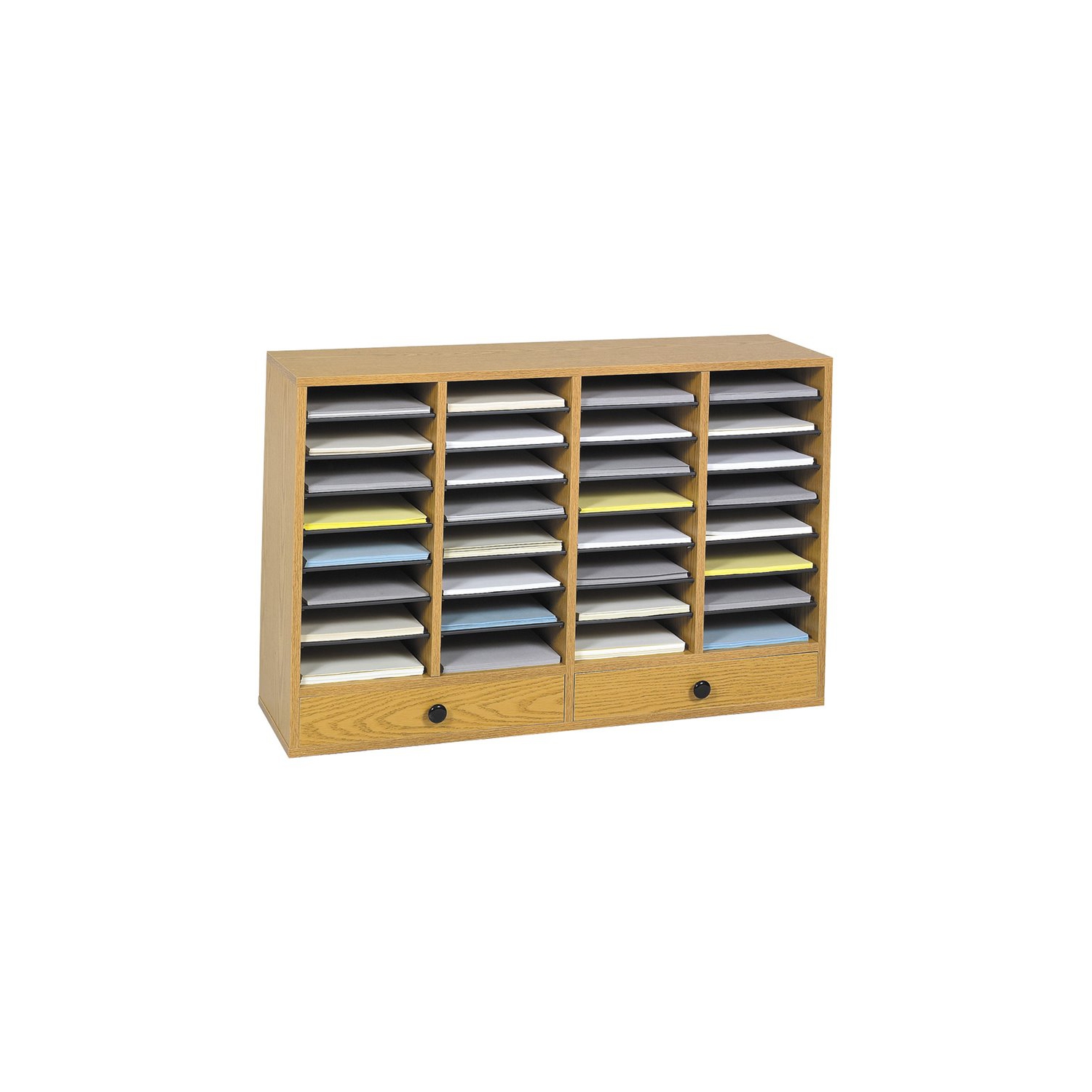 Pemberly Row Medium Oak Wood Adjustable 32 Compartment File Organizer