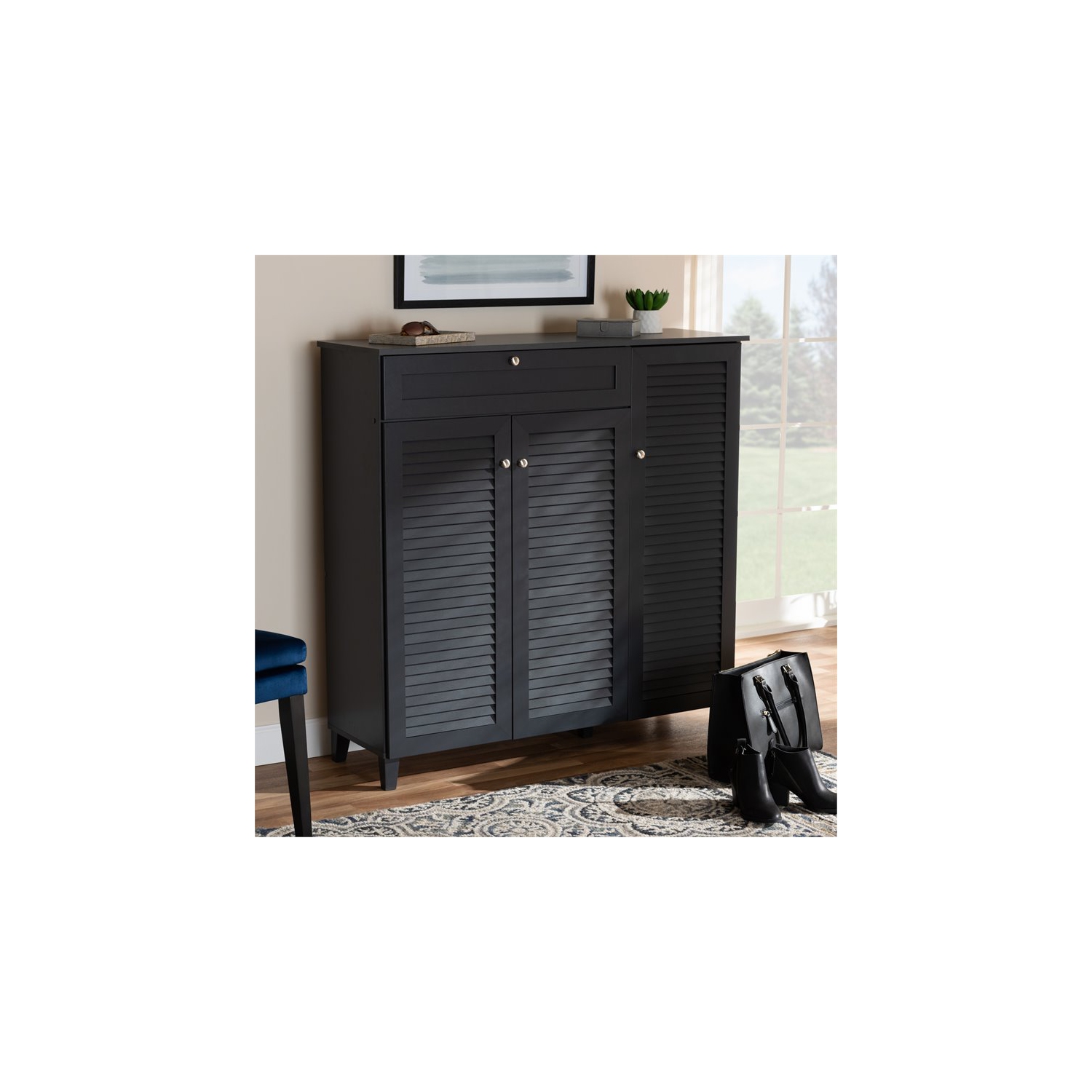Baxton Studio – Armoire en bois à 11 tablettes et tiroirs pour chaussures Coolidge, gris foncé