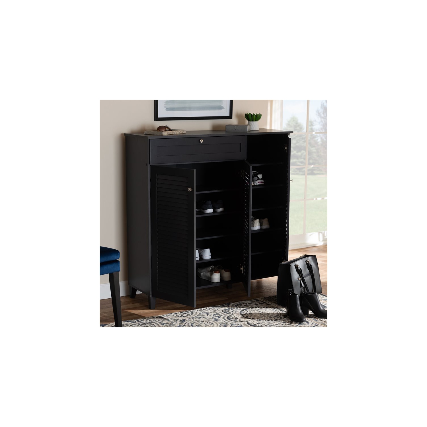 Baxton Studio – Armoire en bois à 11 tablettes et tiroirs pour chaussures Coolidge, gris foncé