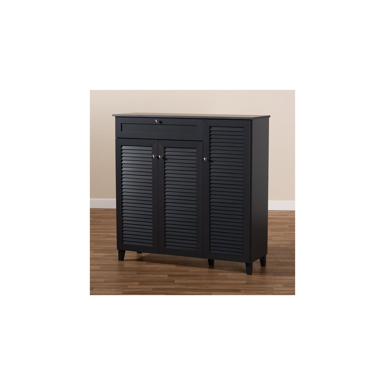 Baxton Studio – Armoire en bois à 11 tablettes et tiroirs pour chaussures Coolidge, gris foncé