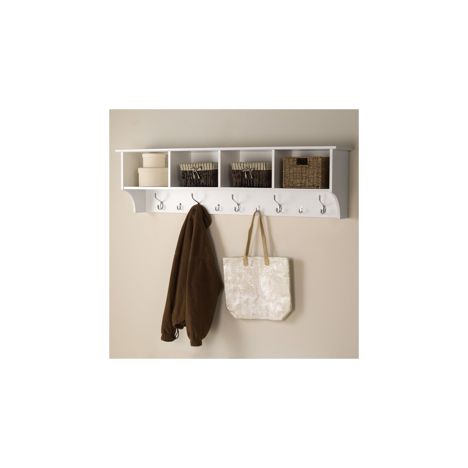 Wright Home Transitional Wood 9 Hook Wall Coat Rack in White