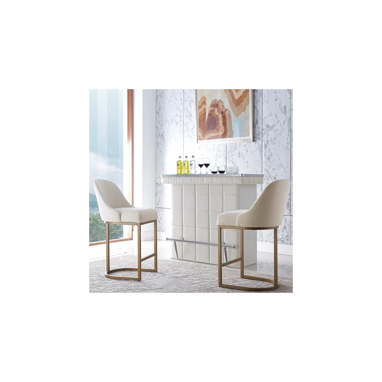 Bowery Hill Contemporary Barrel Back Metal Counter Stool in Oak