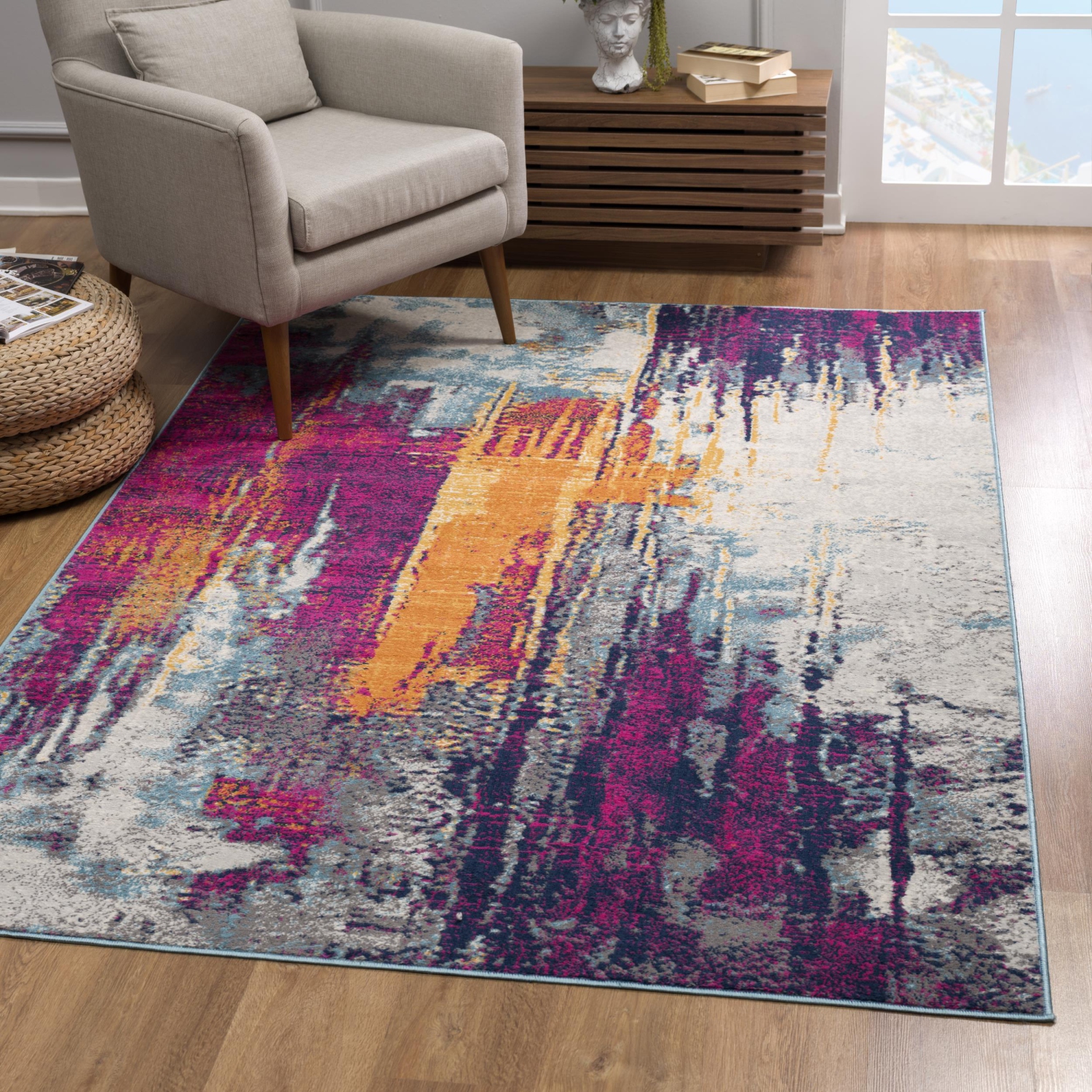 Rug Branch Zora Contemporary Abstract Purple/Orange Indoor Area Rug