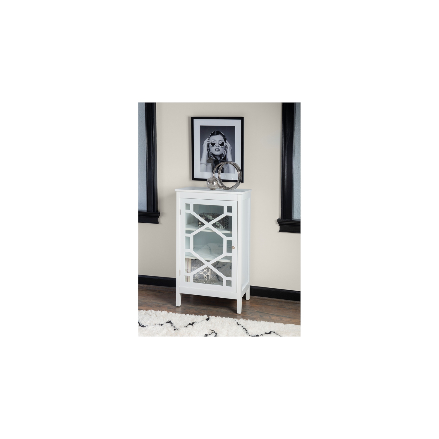 Linon Betty Small Wood and Glass Cabinet in White