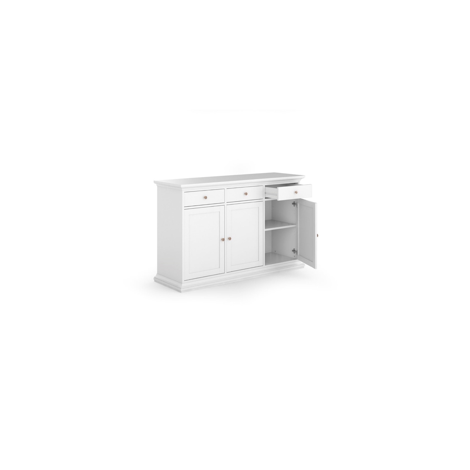 Pemberly Row Engineered Wood Sideboard with 3 Doors and 3 Drawers in White