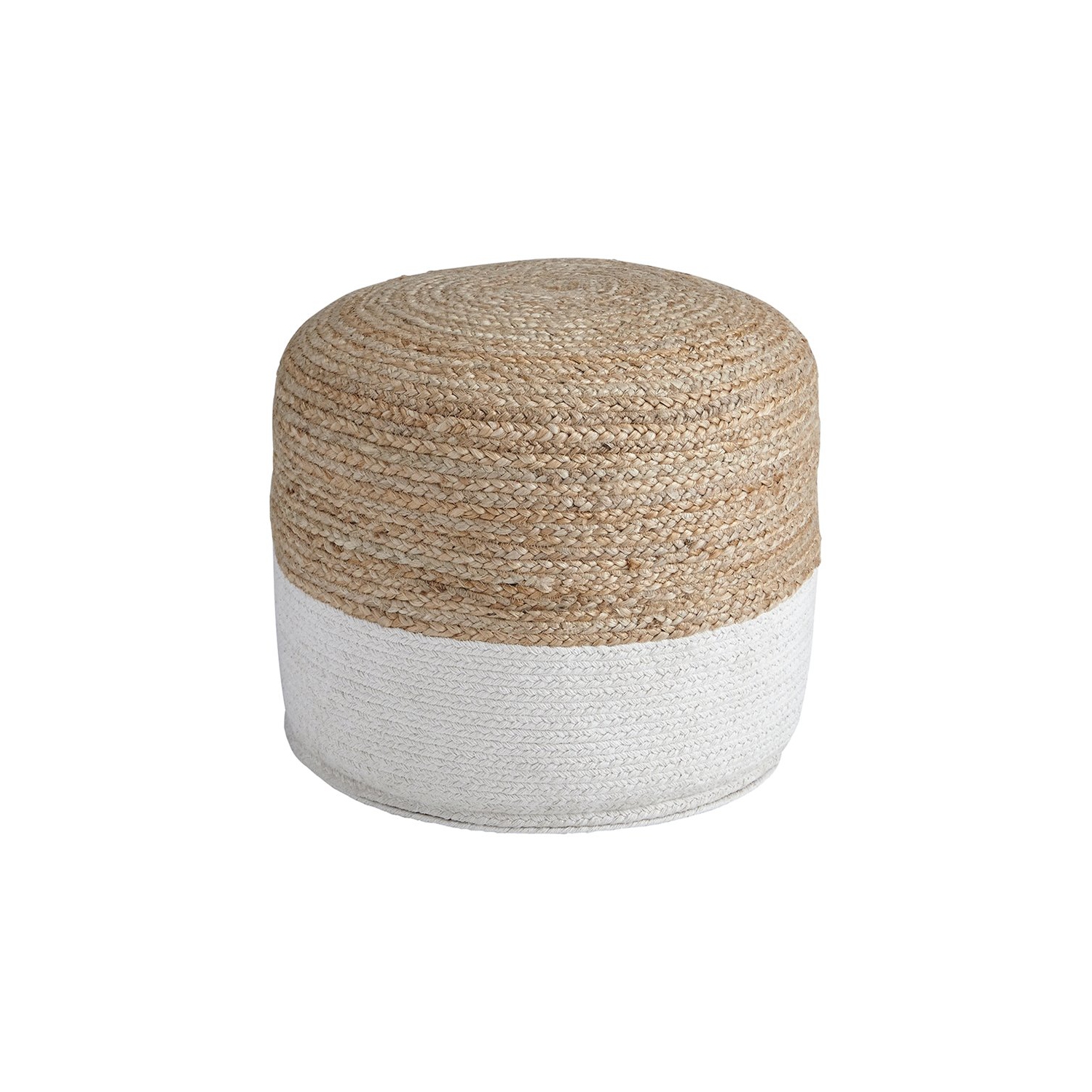 Ashley Sweed Valley Braided Round Pouf in Natural and White