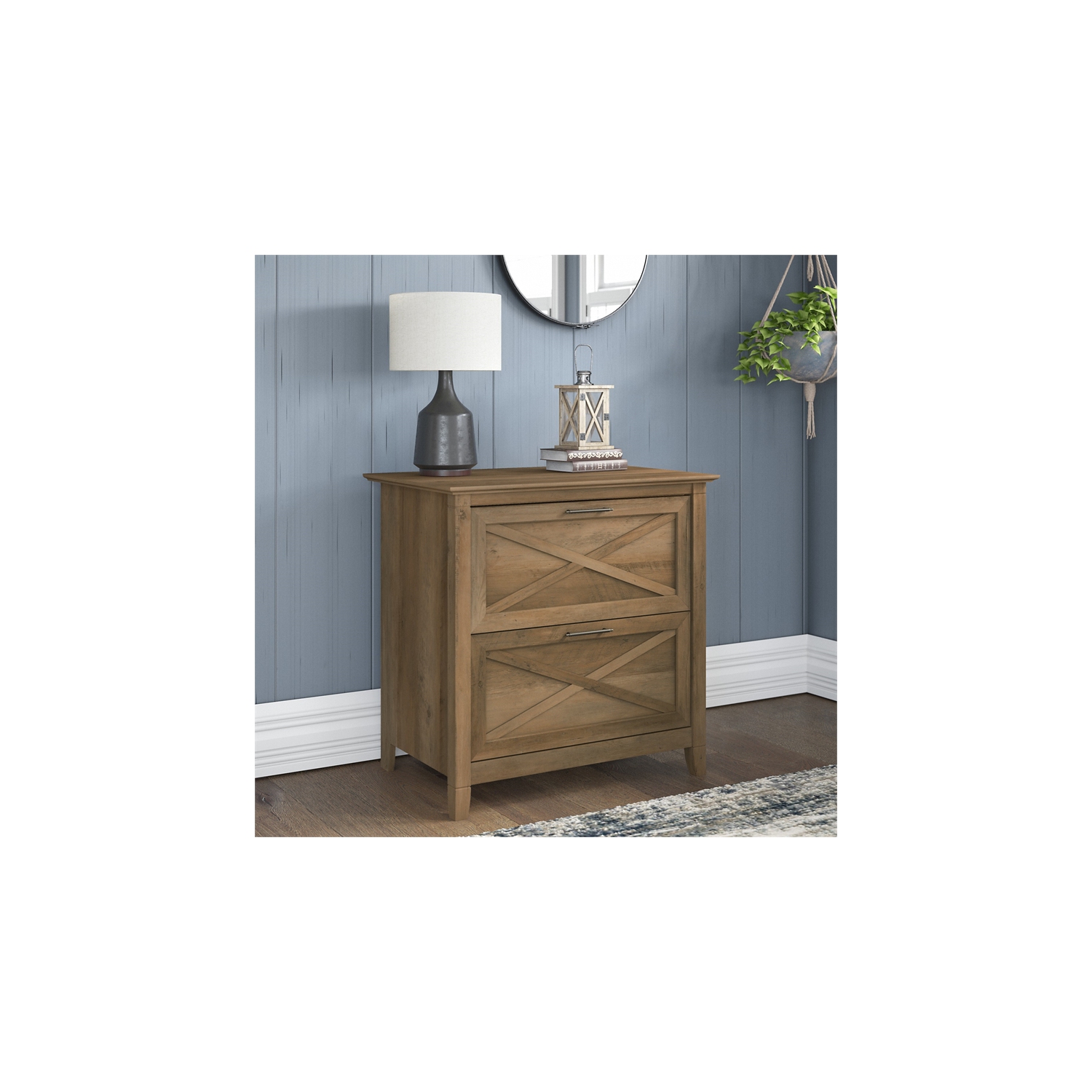 Classeur latéral à 2 tiroirs Key West en pin récupéré - bois d’ingénierie