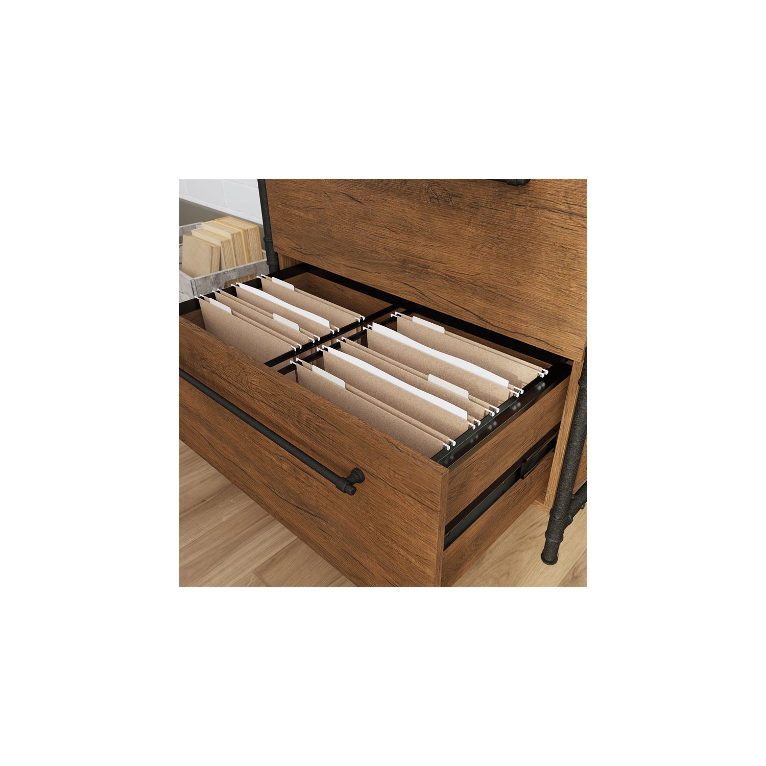 Sauder – Classeur latéral en bois à 2 tiroirs Iron City, chêne vérifié