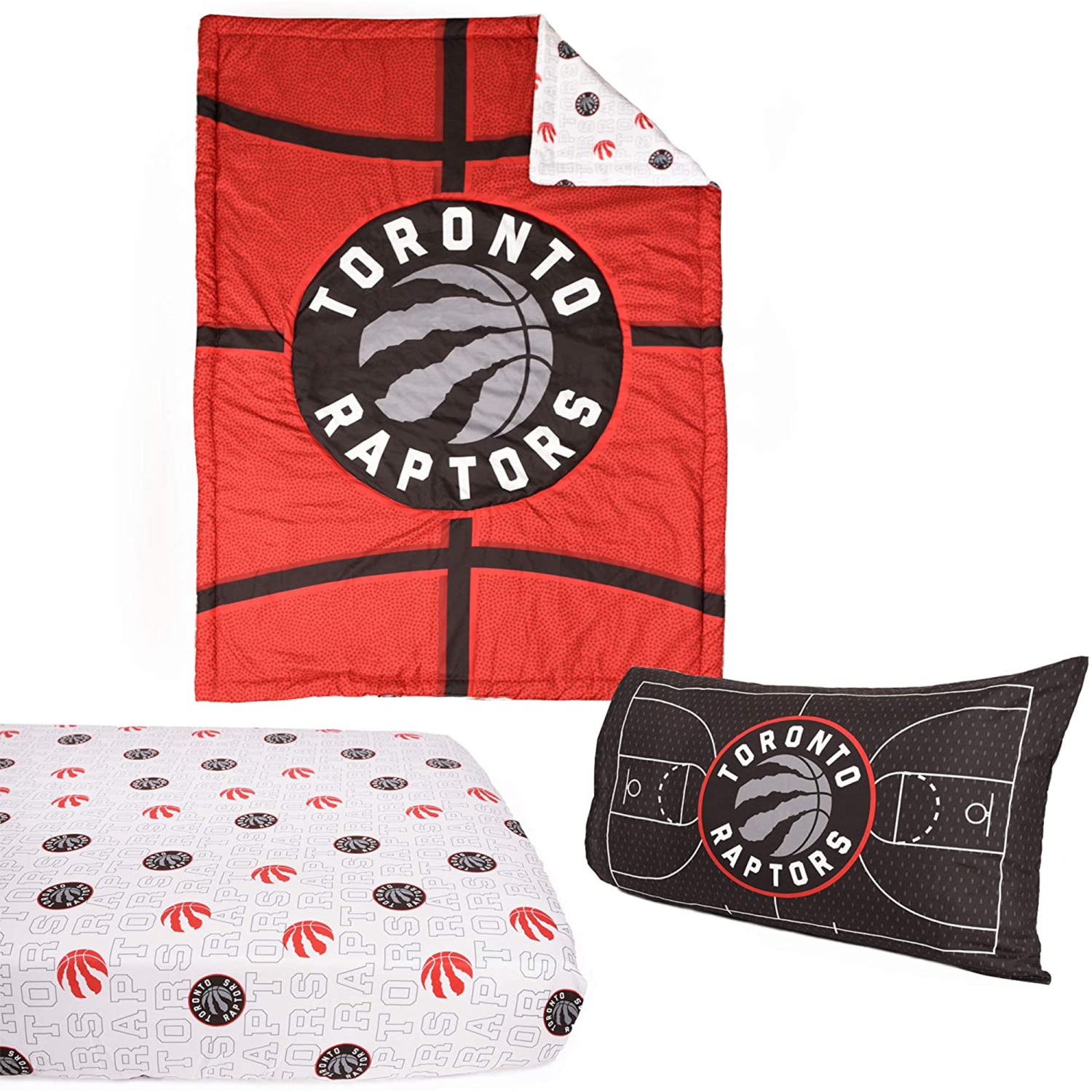 NBA Toronto Raptors 3-Piece Toddler Bedding Set, Reversible Comforter, Soft Cozy Warm Kids Basketball Bedding for Boys or Girls, Pillowcase and