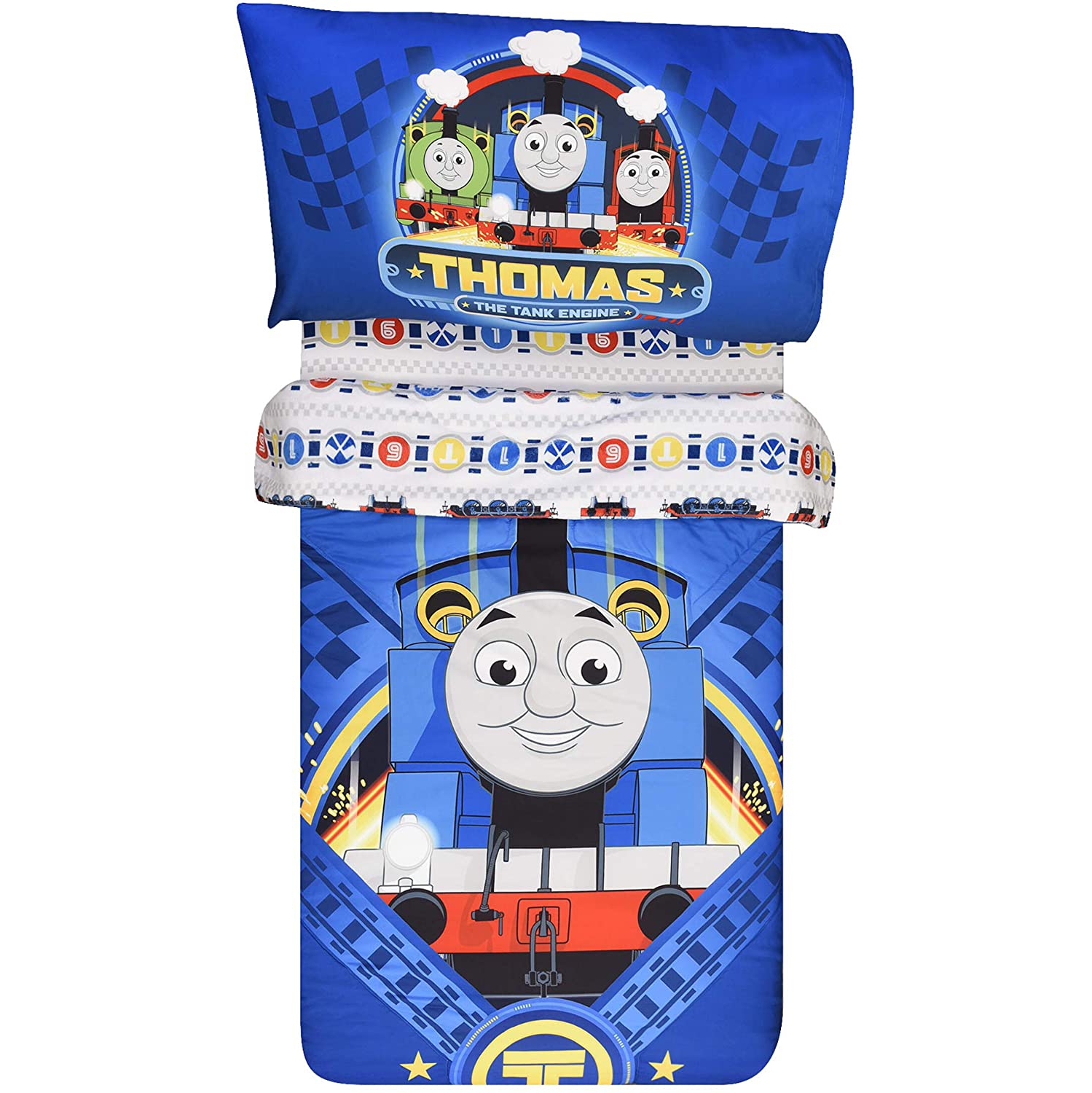 Thomas The Tank Standard Crib 3 Piece Toddler Bedding Set for Kids Soft Microfiber Reversible Comforter, Fitted Sheet & Pillowcase for Kids