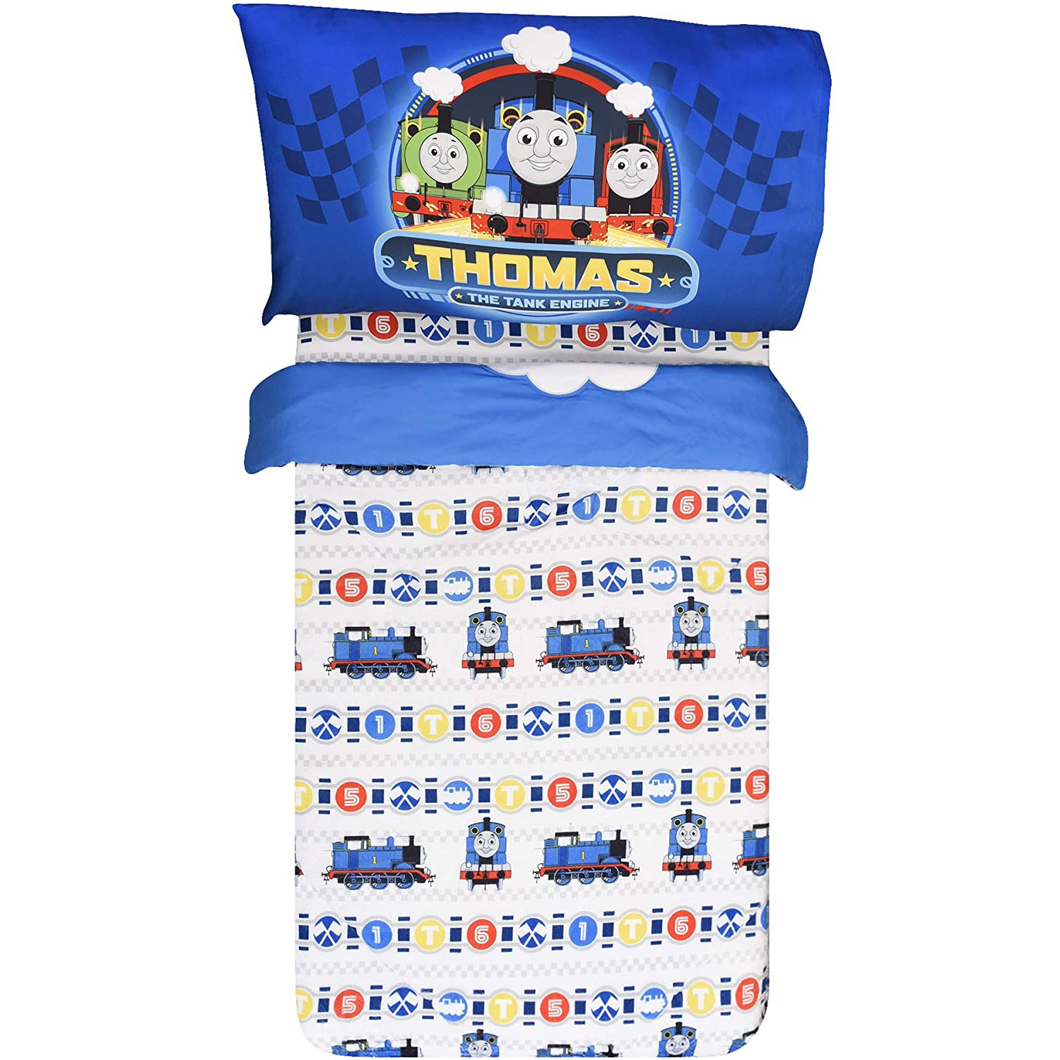 Thomas The Tank Standard Crib 3 Piece Toddler Bedding Set for Kids Soft Microfiber Reversible Comforter, Fitted Sheet & Pillowcase for Kids