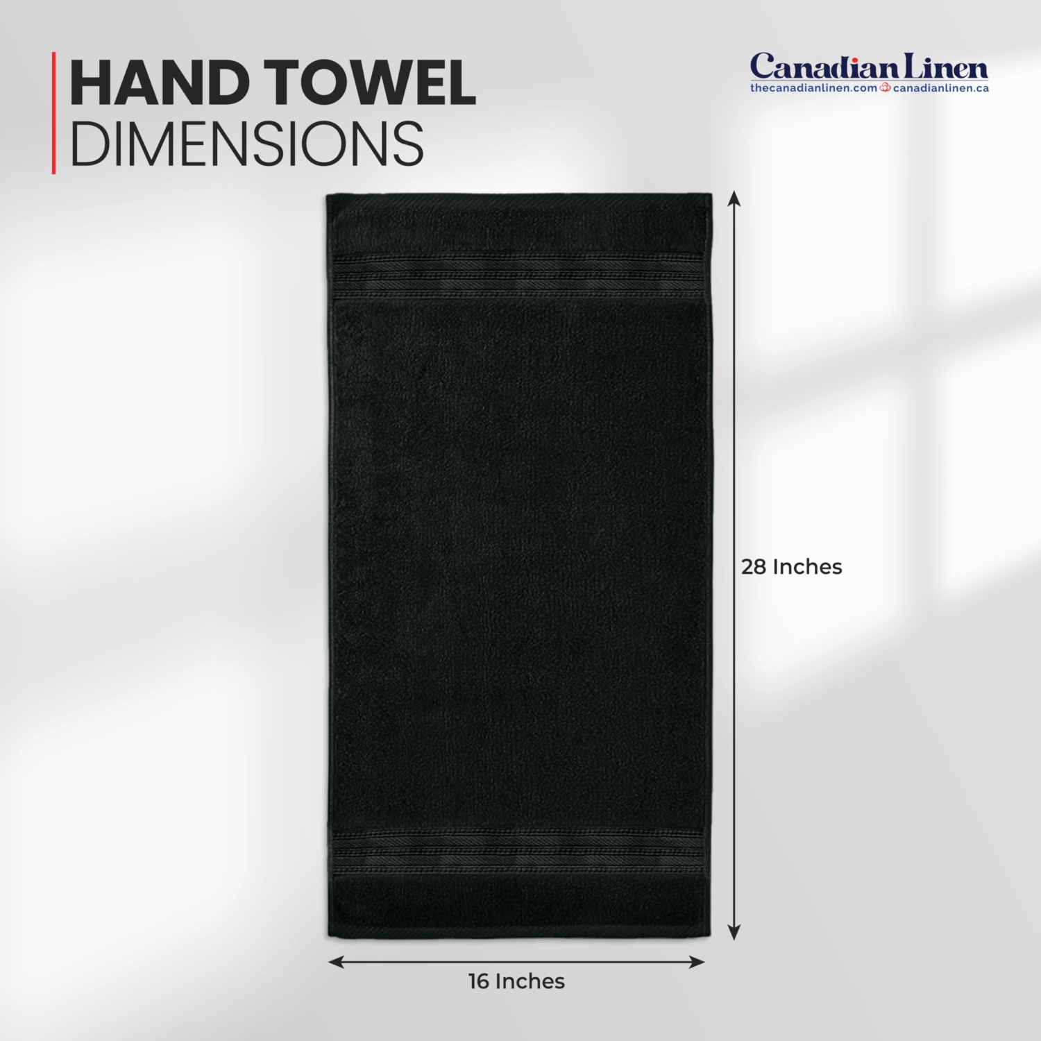 Canadian Linen Luxury Everest Hand Towels Set, 16”x28” 6 Pack, Lightweight Quick Dry Soft Absorbent Cotton Hand Towels for Spa, Salons, Barbers, Black