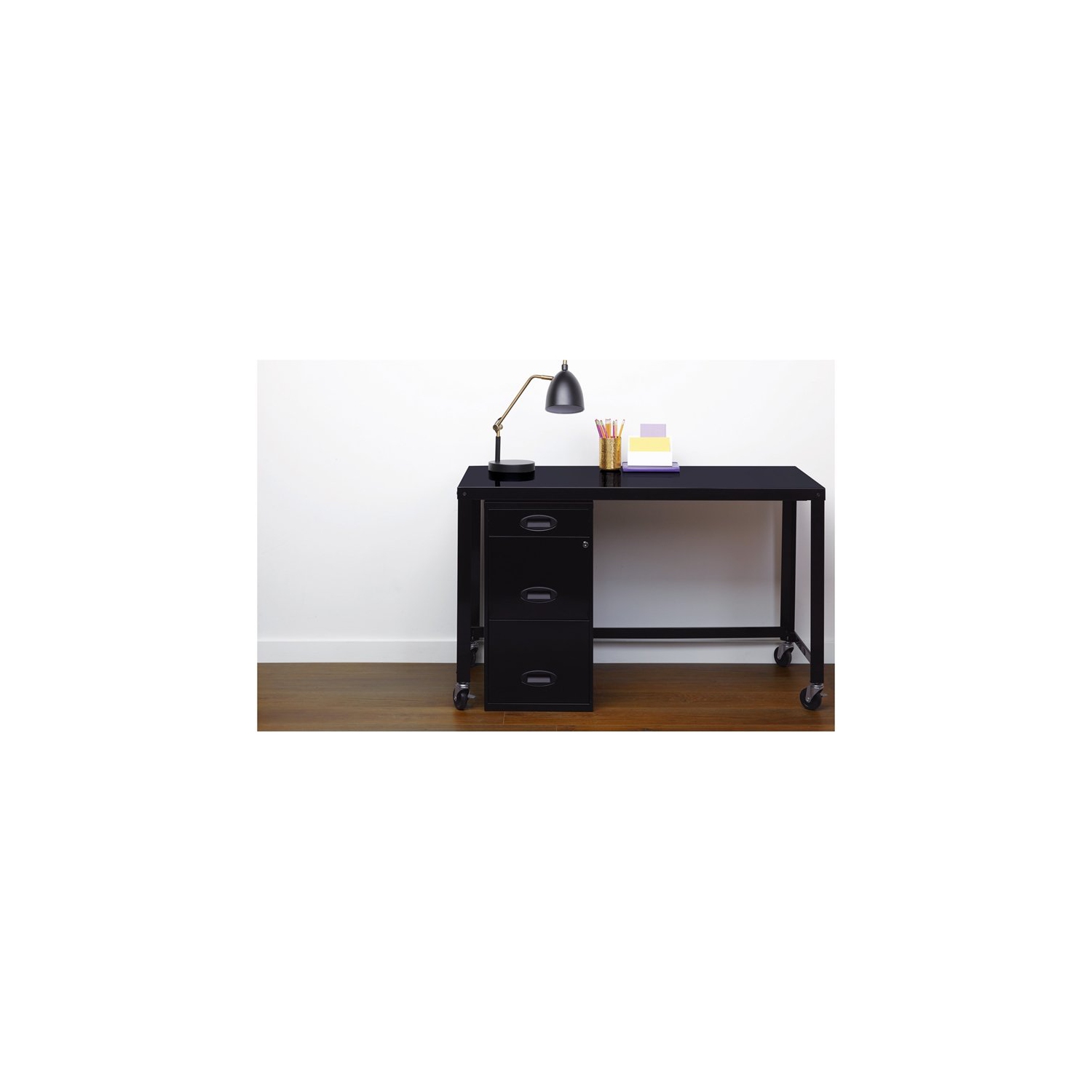 Space Solutions 3 Drawer Metal File Cabinet with Pencil Drawer Black