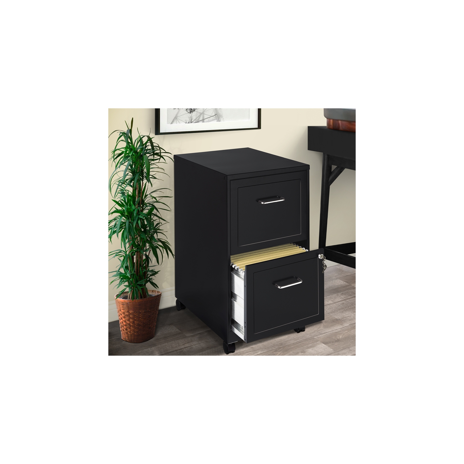 Classeur mobile intelligent à 2 tiroirs de 18 po de profondeur Scranton & Co, noir