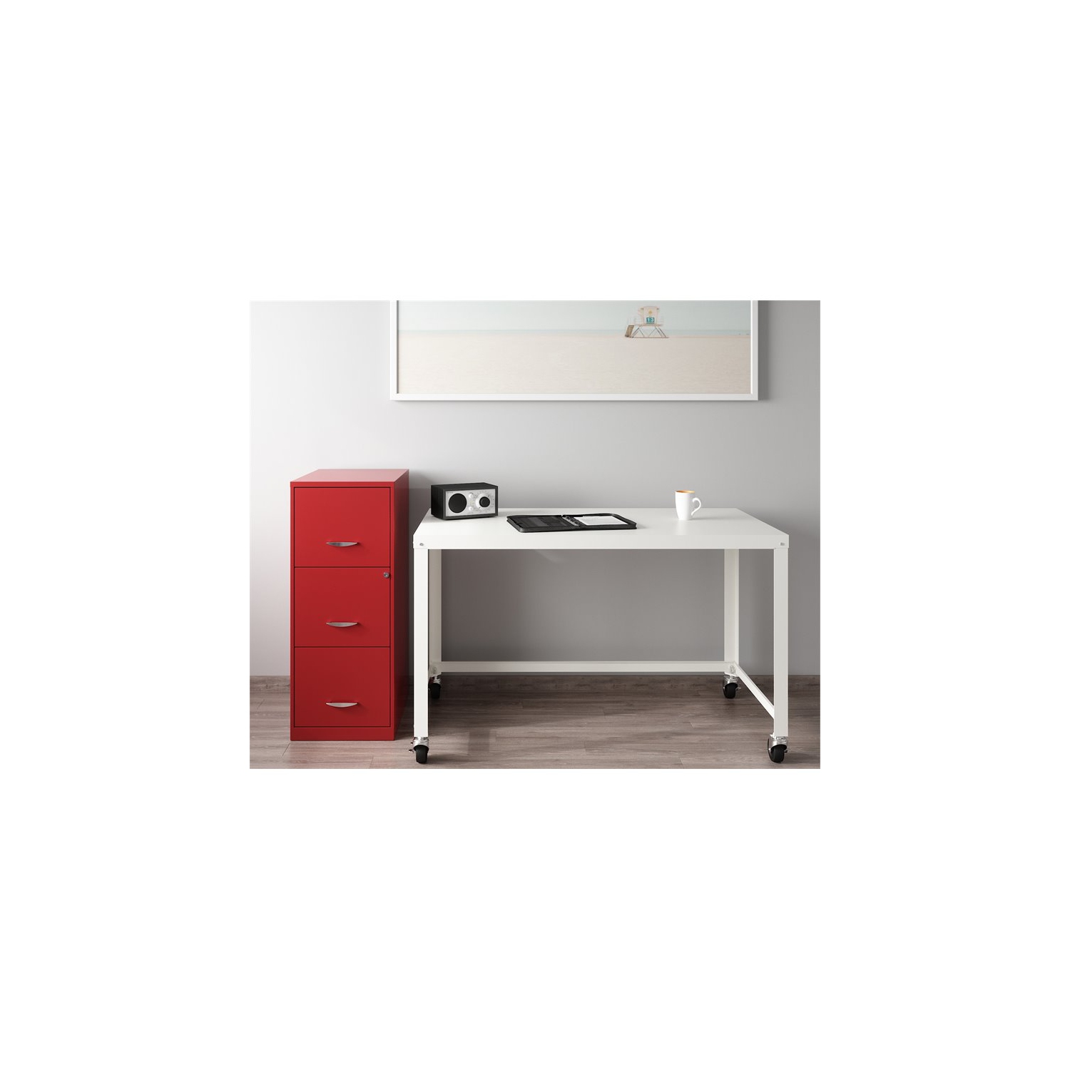 Space Solutions 3 Drawer Metal Vertical File Cabinet with Lock Lava Red