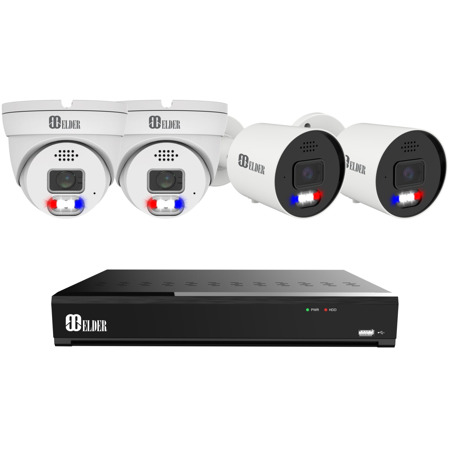 Elder AI Security Camera System 12MP NVR 8Ch PoE, 4-Camera 30FPS 4K Dual-Light Outdoor 3TB, Sony Sensor & NDAA, Smart Face & License Plate, Full Color Surveillance NocVU Series