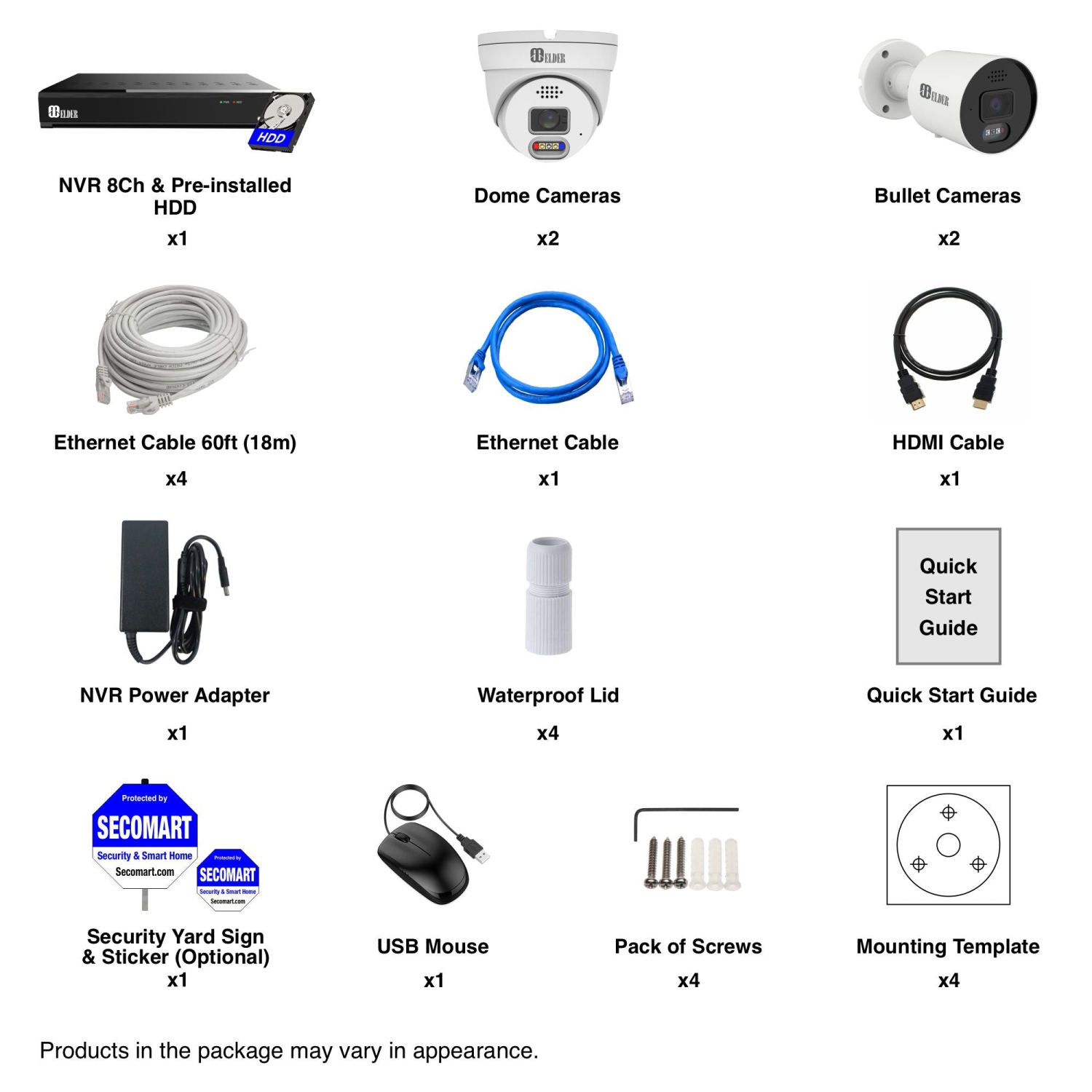 Elder - Système de 4 caméras de sécurité 12 Mpx NVR 8 canaux PoE, 30 ips, double lumière extérieure 4K 2 To, capteur Sony et NDAA, visage et plaque