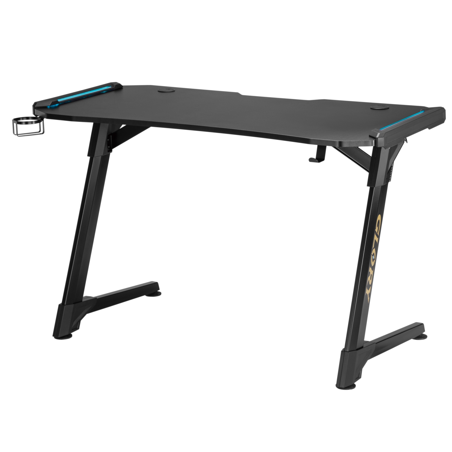 Duramex (TM) RGB Lighting Gaming Desk 1200X600MM/47.2" X23.6 Computer Home Office Table Desk Z Shaped PC Gaming Table Workstation with Cup Holder & Headphone Hook (Black)