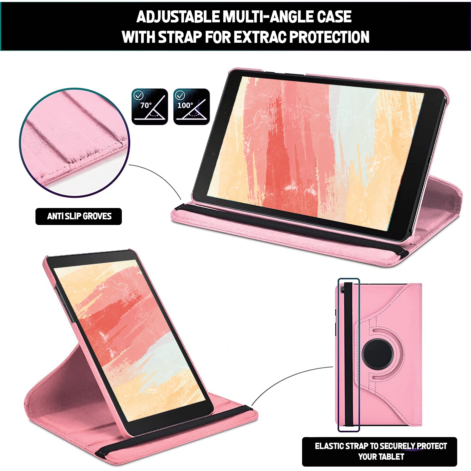 XCRS 360° Swivel Rotating Case for Samsung Galaxy Tab A8 10.5 inch 2022, Multi-Angle Viewing Stand, PU Leather Cover, with Protective Elastic Strap