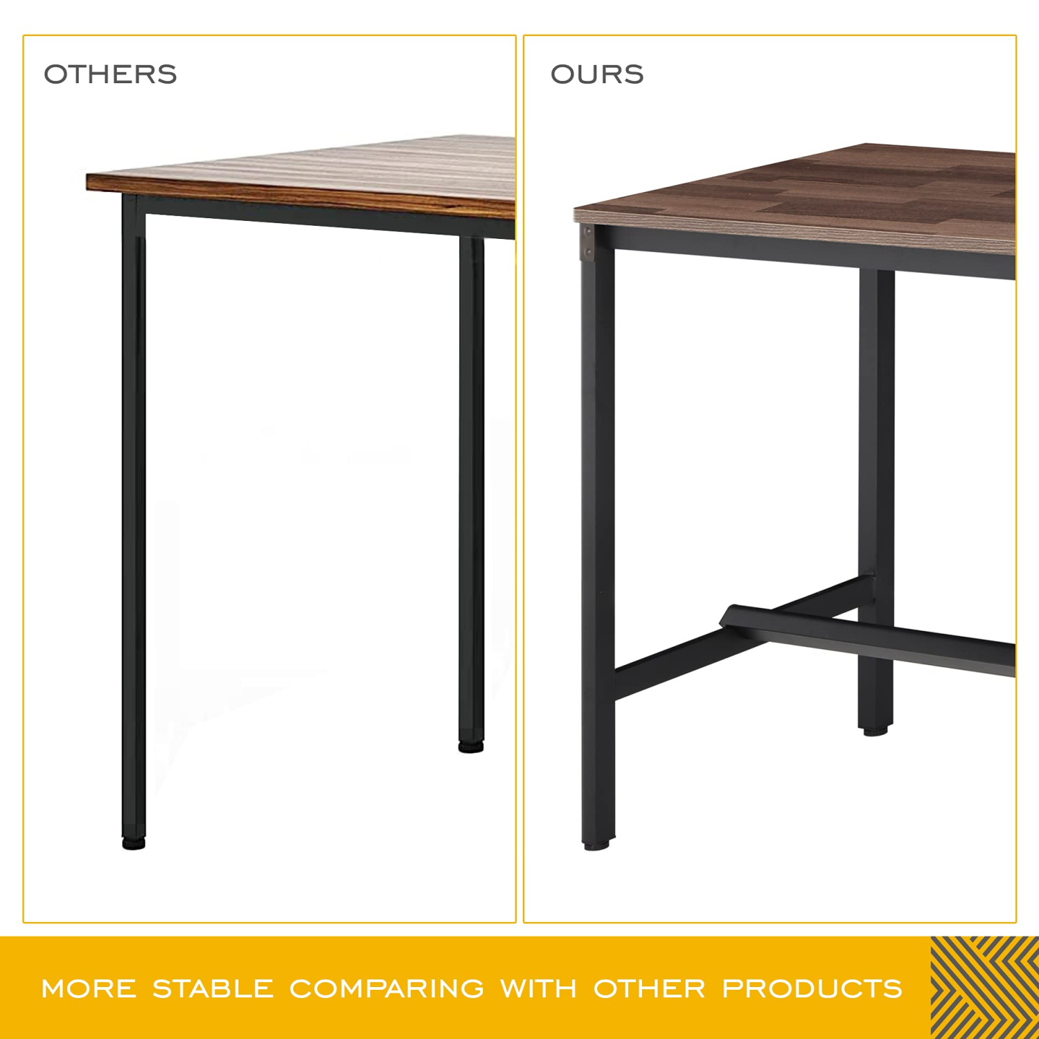 HOMOOI Dining Table Set for 4, Exclusive Arc-Corner-Leg Wood Table and Bench Set with Riveted Metal Corner Decor and Ergonomic Footrests for Dining