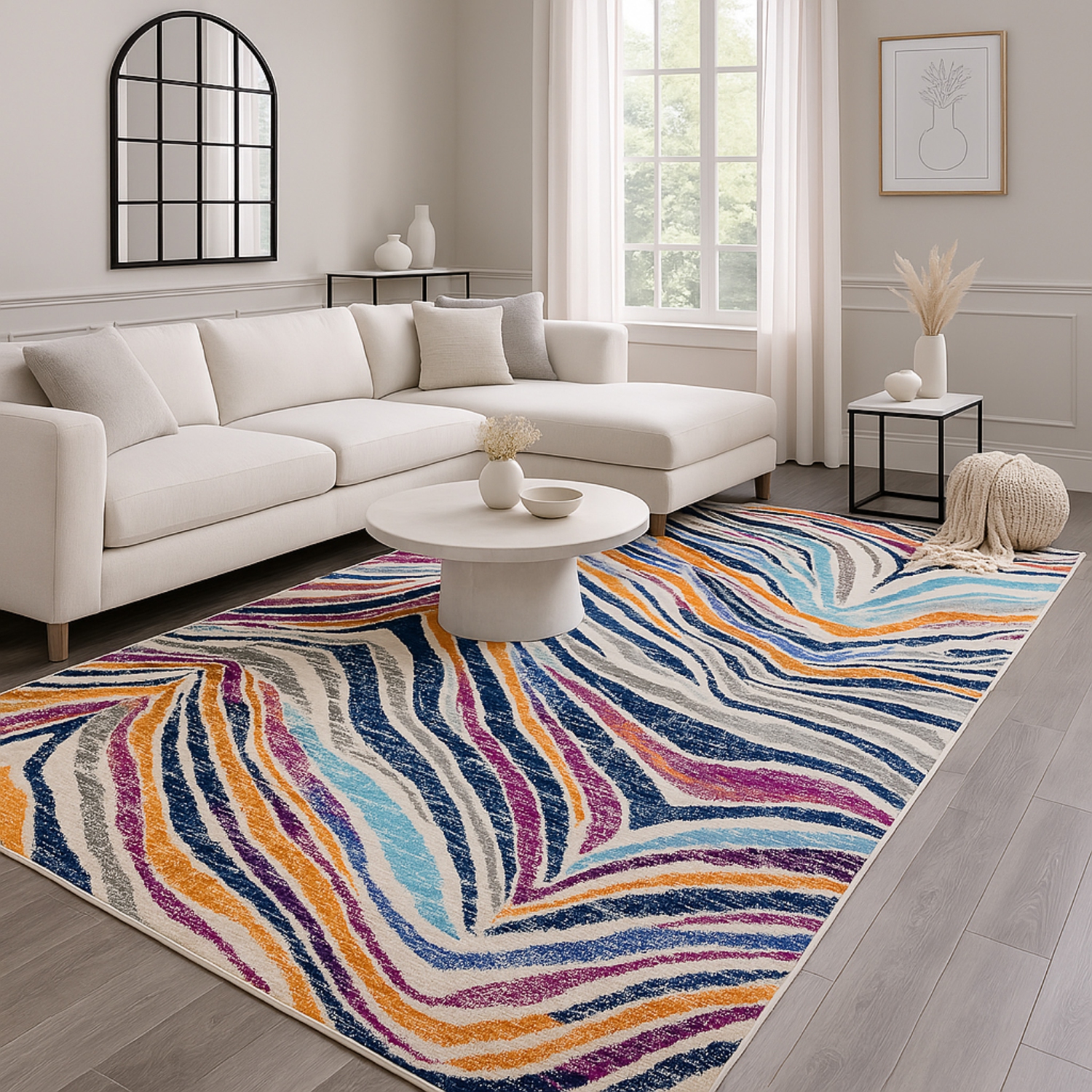 Rug Branch Zola Contemporary Abstract Wave Beige/Blue Indoor Area Rug