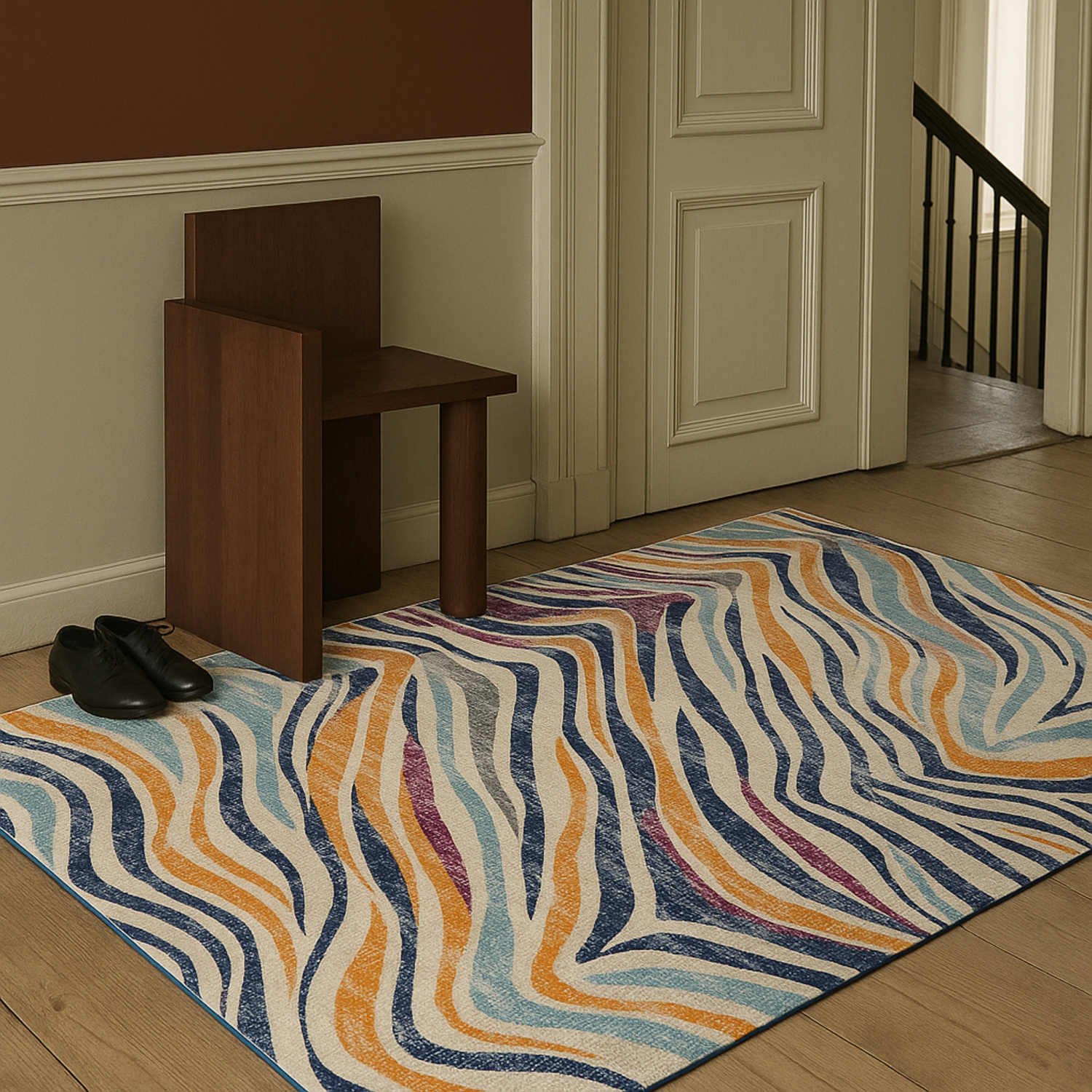 Rug Branch Zola Contemporary Abstract Wave Beige/Blue Indoor Area Rug
