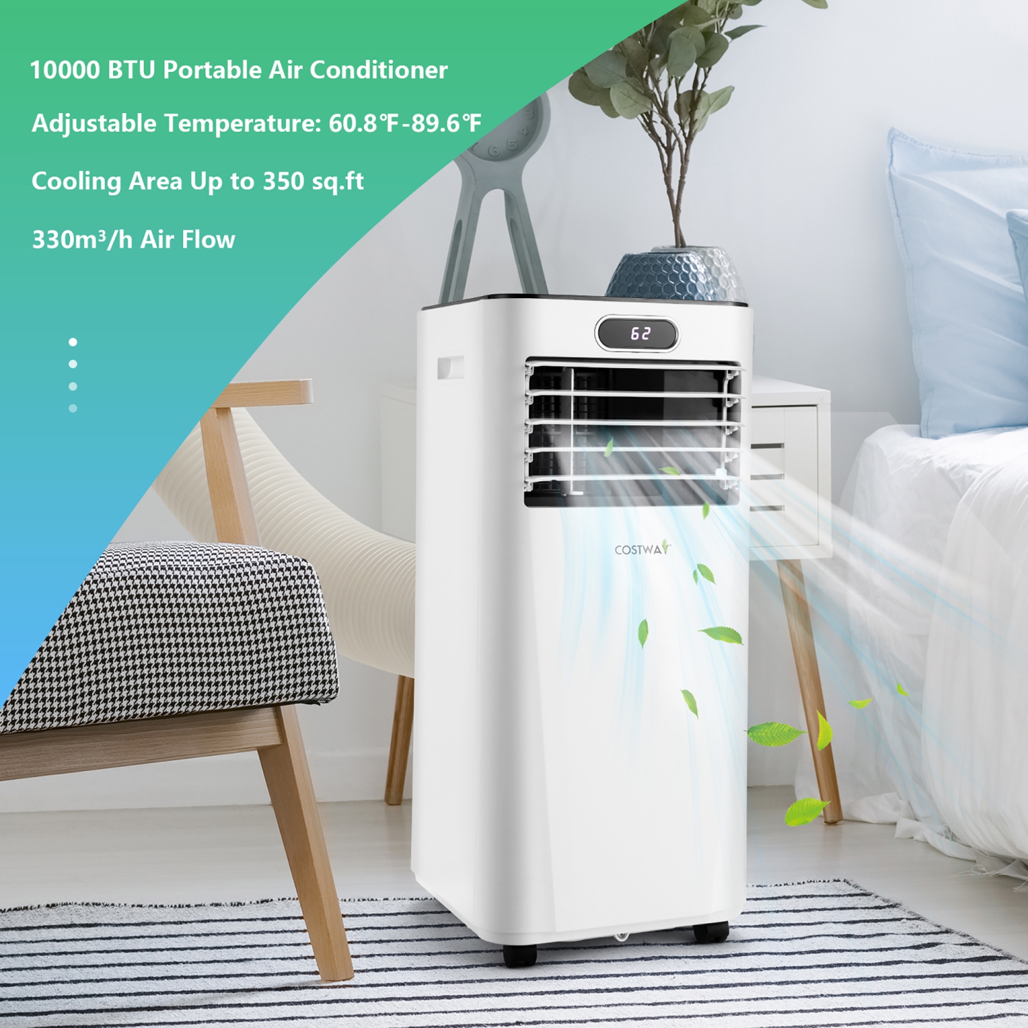 Marque Costway Climatiseur 2,93 kW portable avec télécommande Rafraîchisseur d'air 3 en 1 avec séchage