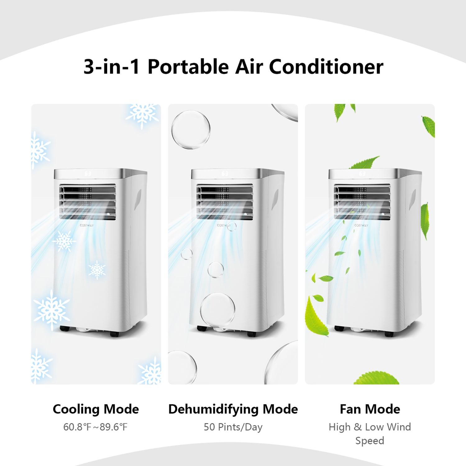 Climatiseur portable Costway 2,34 kW Rafraîchisseur d'air 3 en 1 avec télécommande