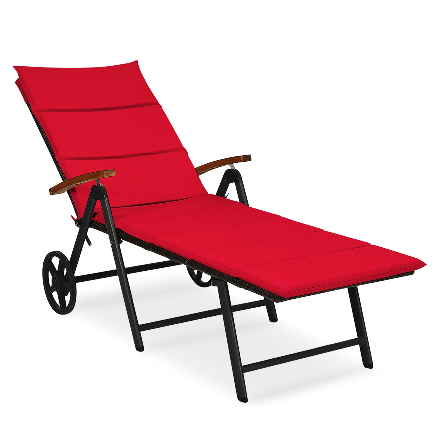 Chaise longue de jardin pliante en rotin Costway 2 PCS en aluminium rembourré avec roue