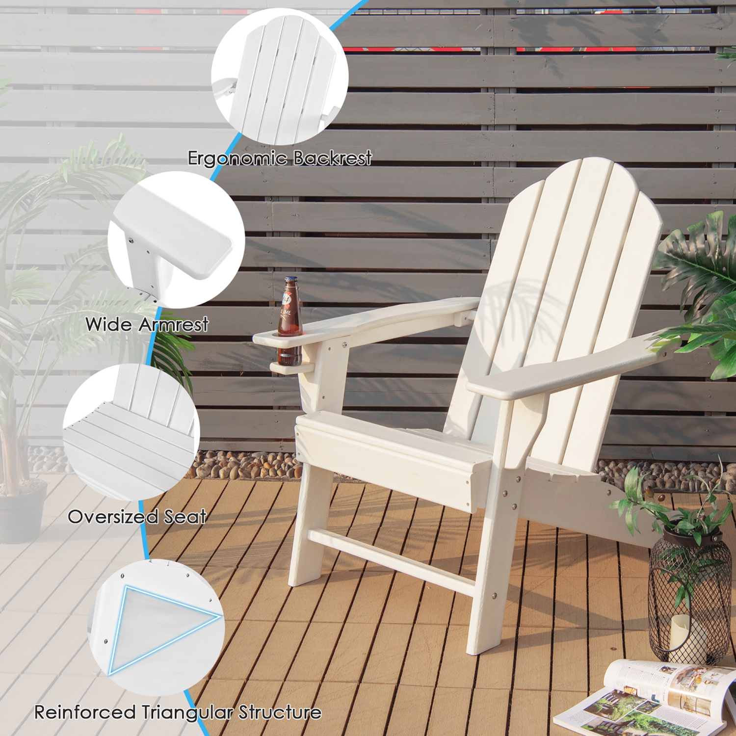 Costway Patio Adirondack Chair Weather Resistant Garden Deck W/Cup Holder