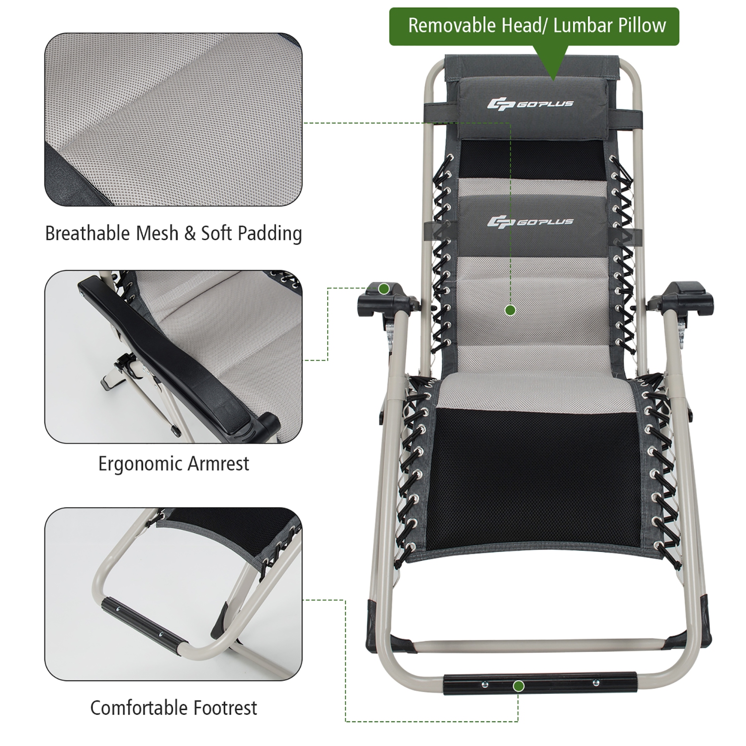 Costway 2PCS Padded Zero Gravity Chair Adjustable Folding Reclining Lounge with Cover