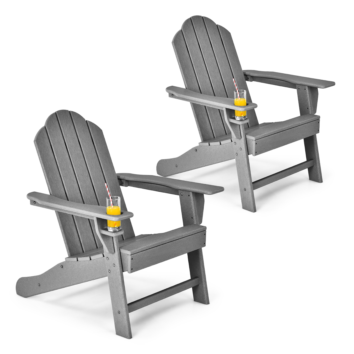 Costway 2PCS Patio Adirondack Chair Weather Resistant Garden Deck W/Cup Holder