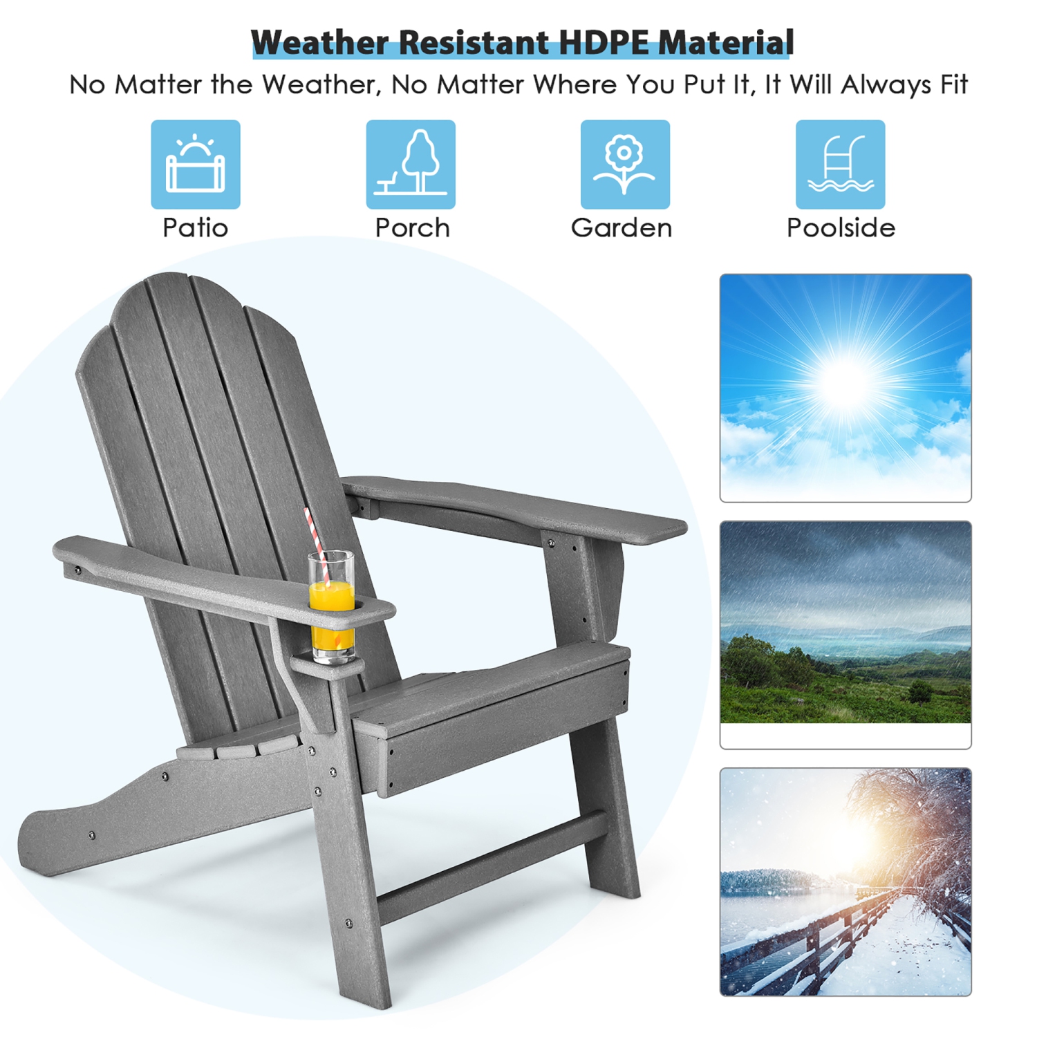 Costway 2PCS Patio Adirondack Chair Weather Resistant Garden Deck W/Cup Holder