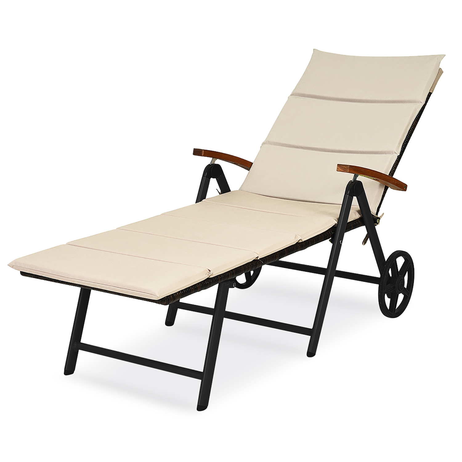 Costway – Chaise longue de jardin pliante en rotin 2 pièces, en aluminium réglable