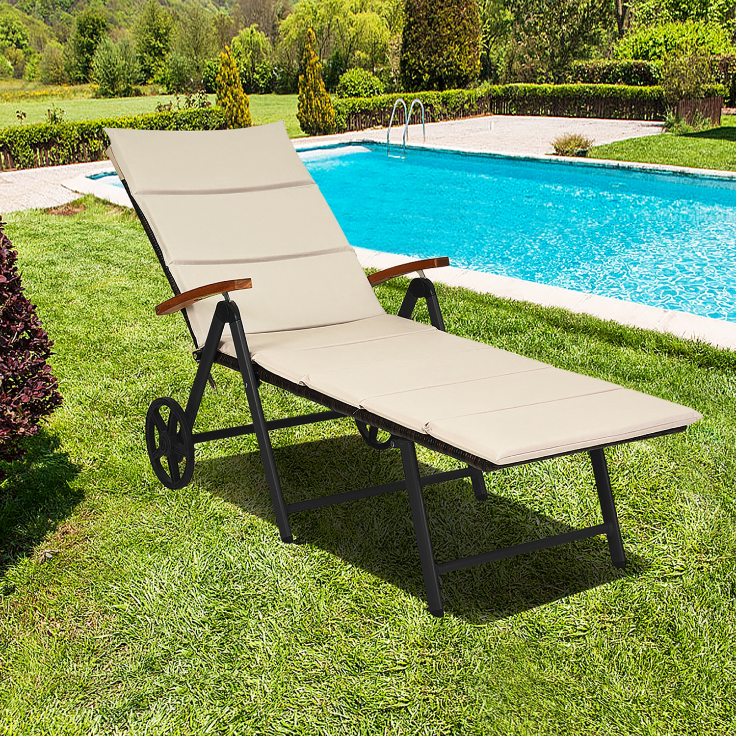 Costway Aluminum Rattan Lounger Recliner 5-Position Adjustable Chair