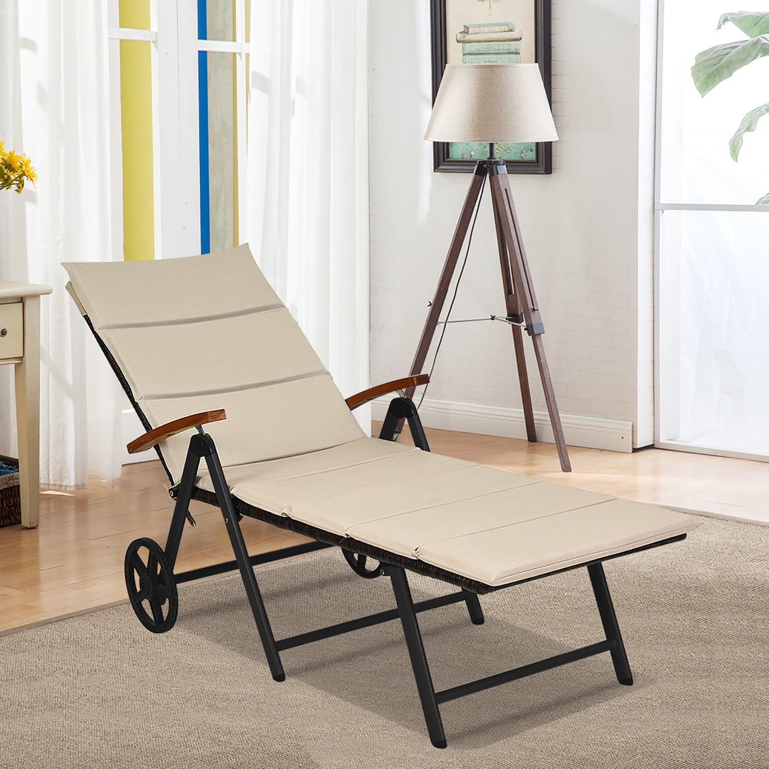 Costway Aluminum Rattan Lounger Recliner 5-Position Adjustable Chair