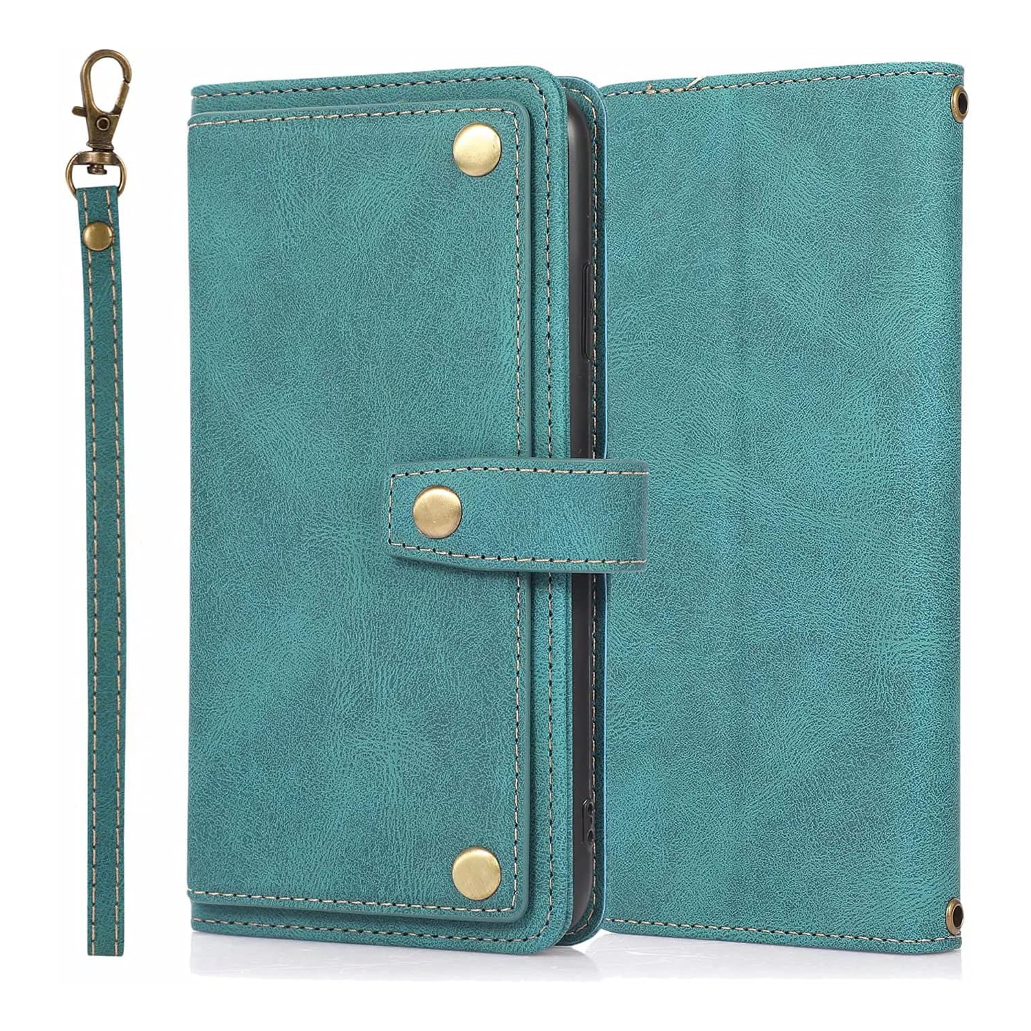 CASE & POWER Étui portefeuille en cuir Fermeture magnétique Étui à rabat en TPU résistant aux chocs avec 9 emplacements pour cartes pour iPhone 13