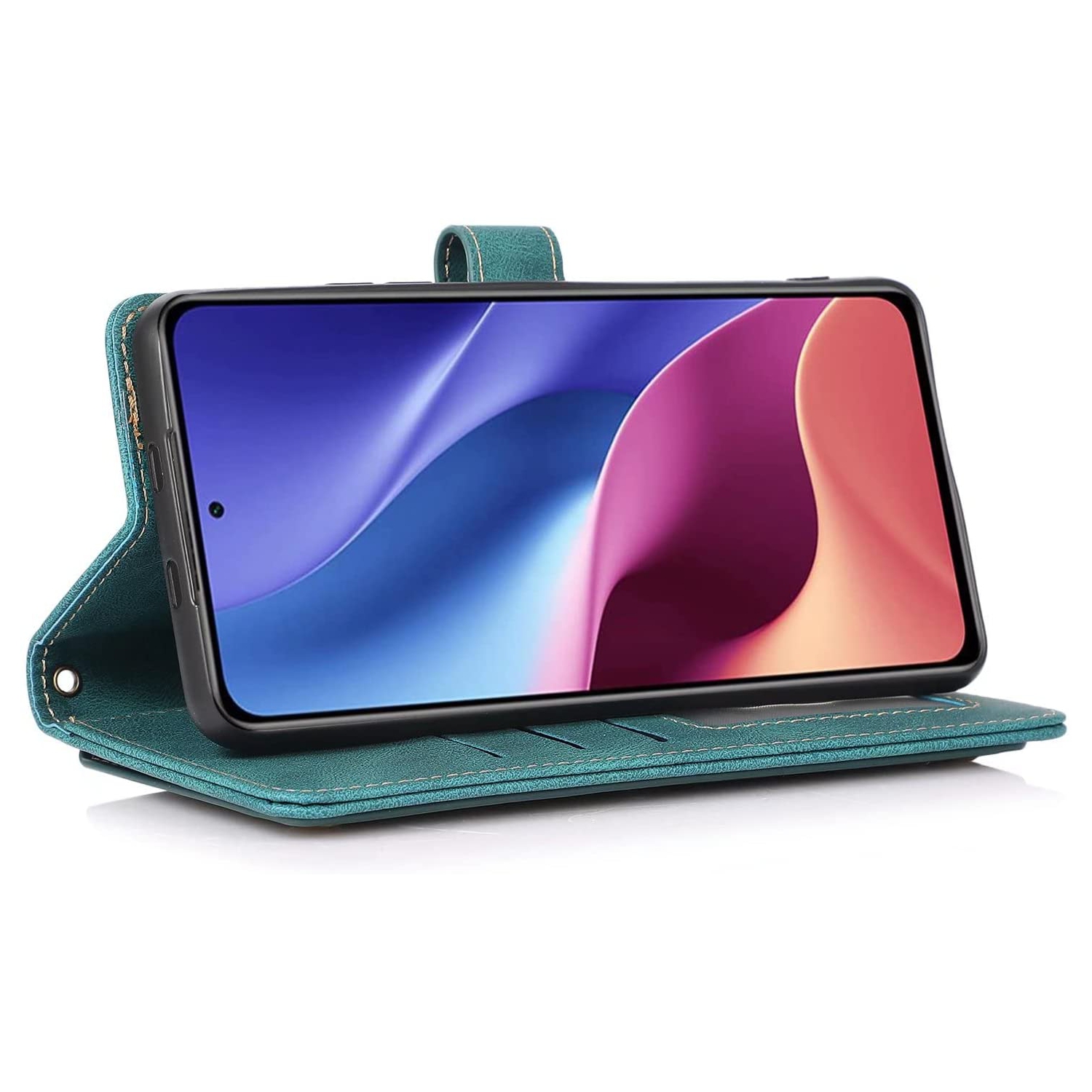 CASE & POWER Étui portefeuille en cuir Fermeture magnétique Étui à rabat en TPU résistant aux chocs avec 9 emplacements pour cartes pour iPhone 13