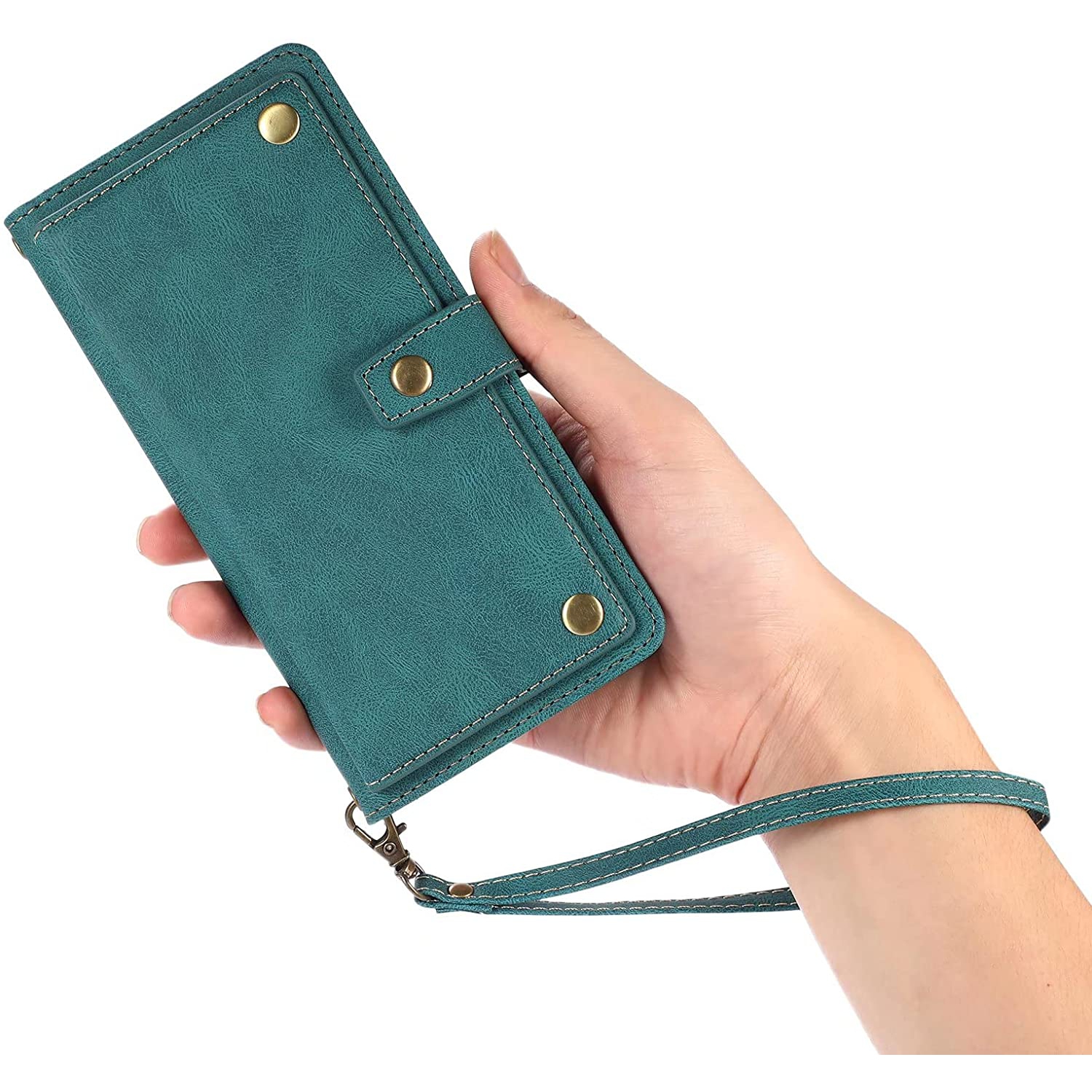 CASE & POWER Étui portefeuille en cuir Fermeture magnétique Étui à rabat en TPU résistant aux chocs avec 9 emplacements pour cartes pour iPhone 13