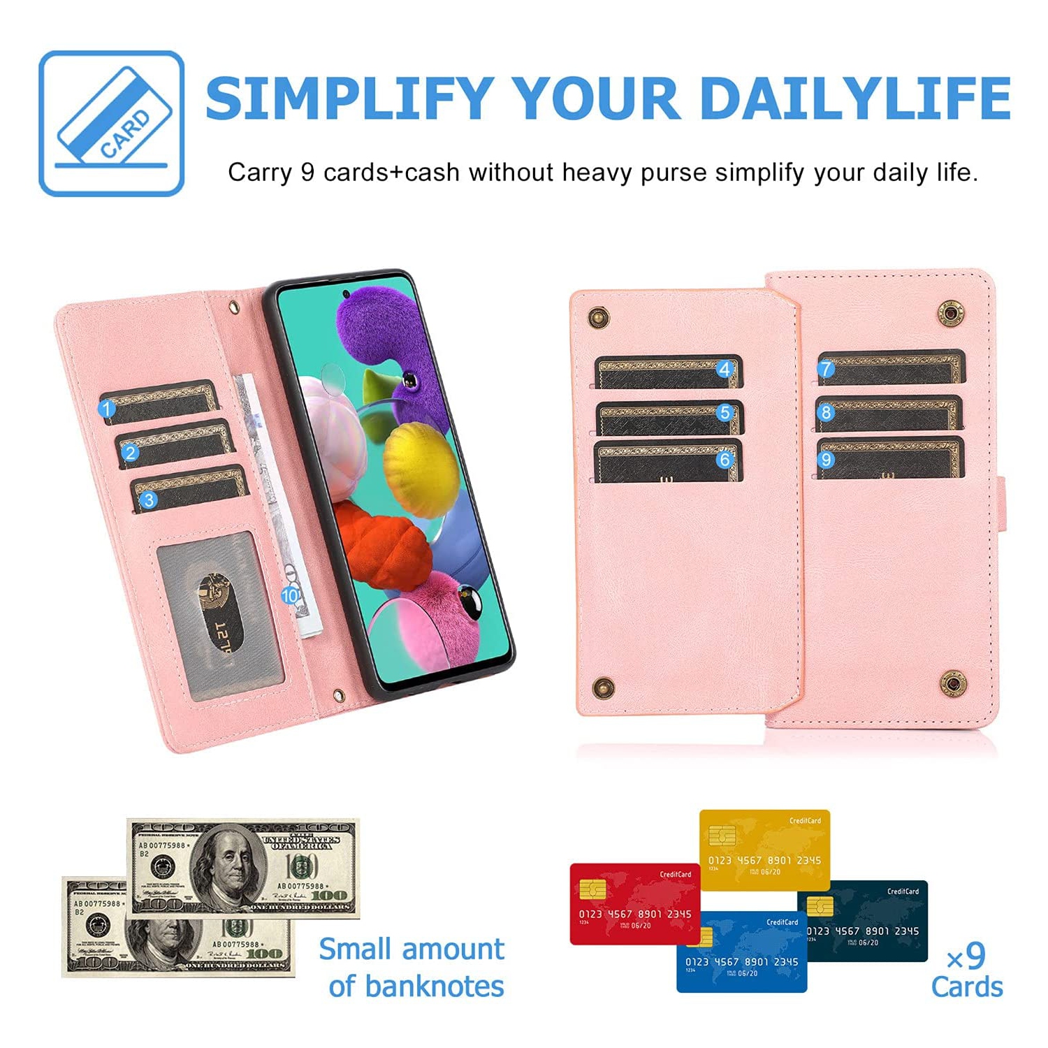 CASE & POWER Wallet Leather Magnetic Case Shockproof Leather Flip Cover with 9 card slots Credit Card Holder for Samsung Galaxy S22 - Free Shipping