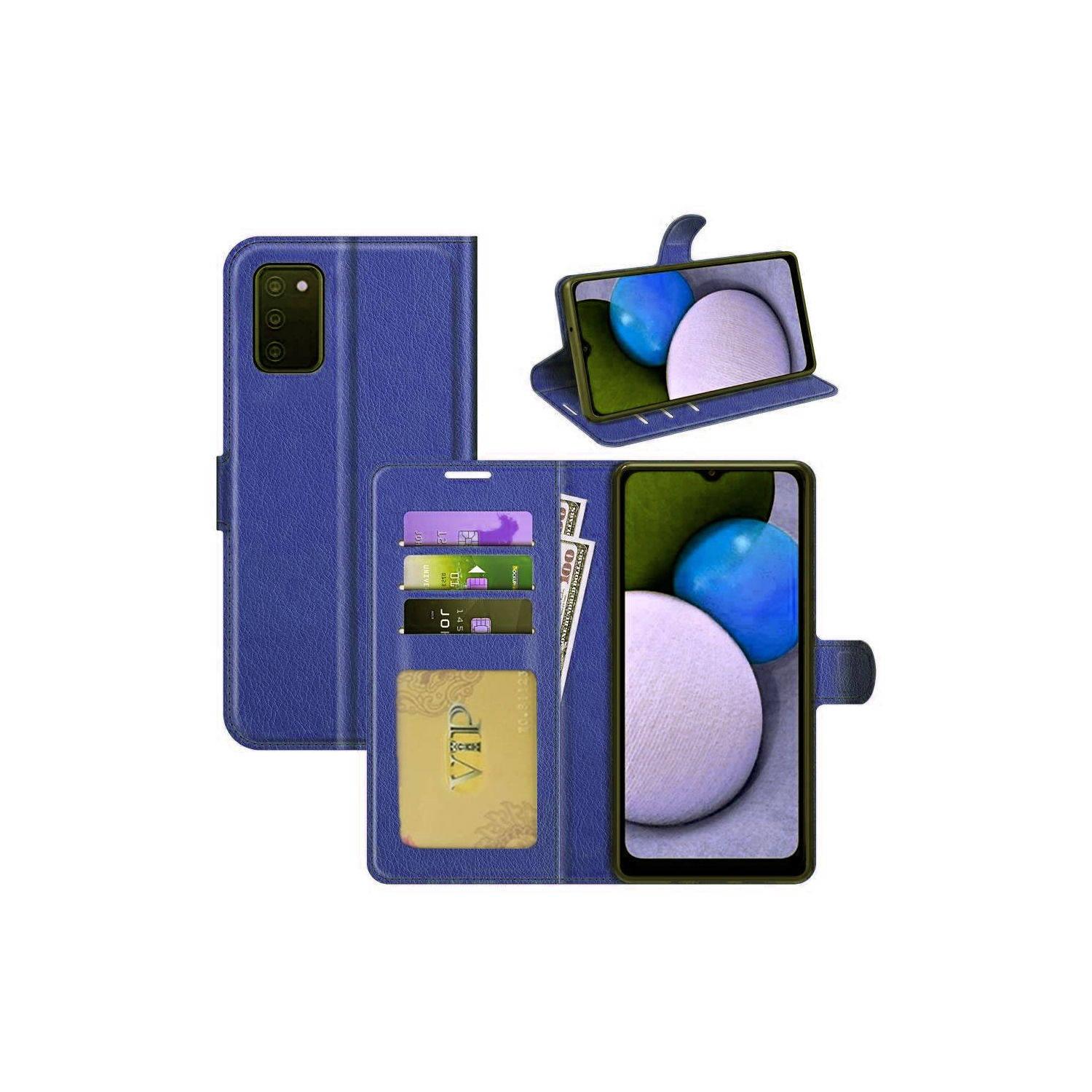 [CS] Samsung Galaxy A03s (Canadian Version) Case, Magnetic Leather Folio Wallet Flip Case Cover with Card Slot, Navy
