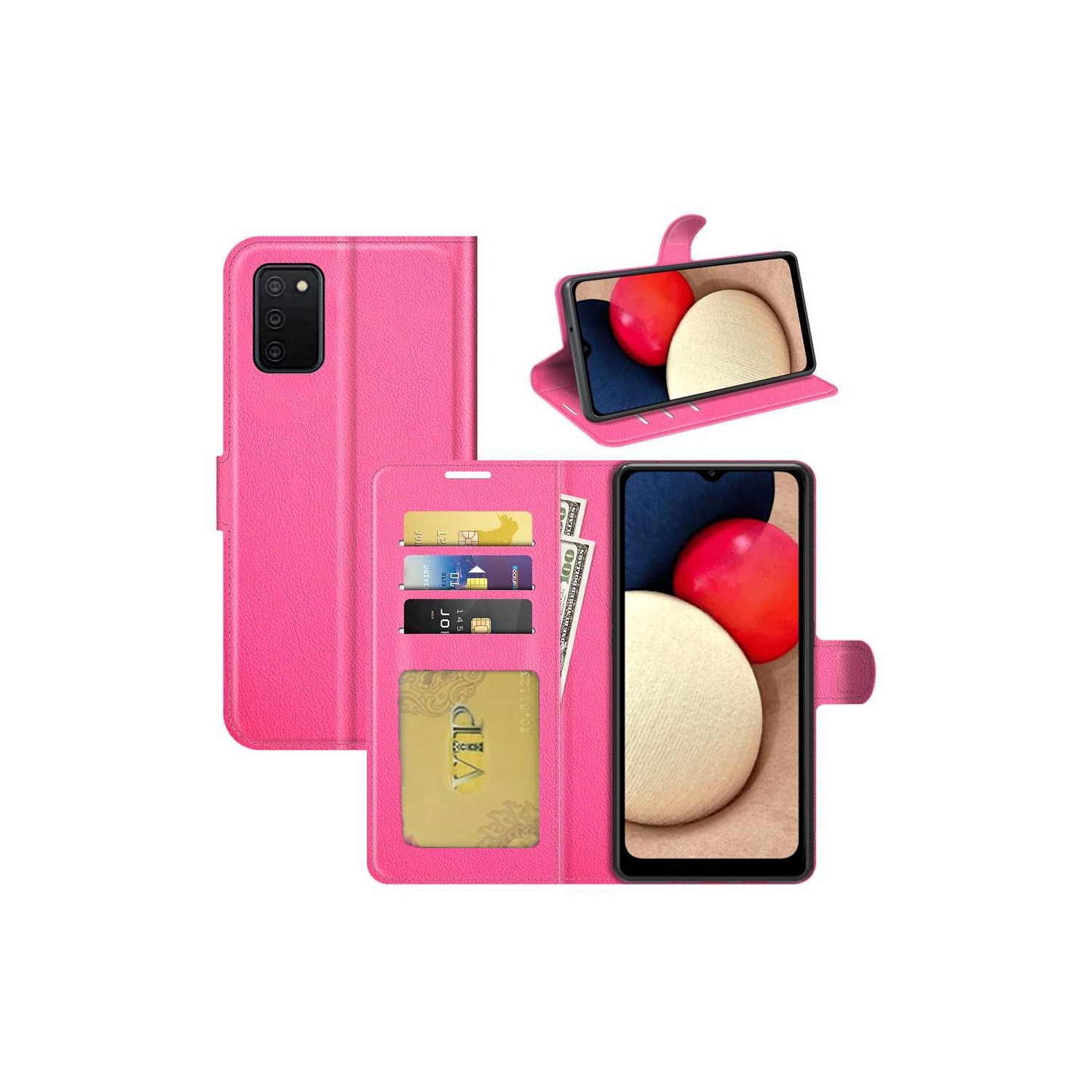 [CS] Samsung Galaxy A03s (Canadian Version) Case, Magnetic Leather Folio Wallet Flip Case Cover with Card Slot, Hot Pink