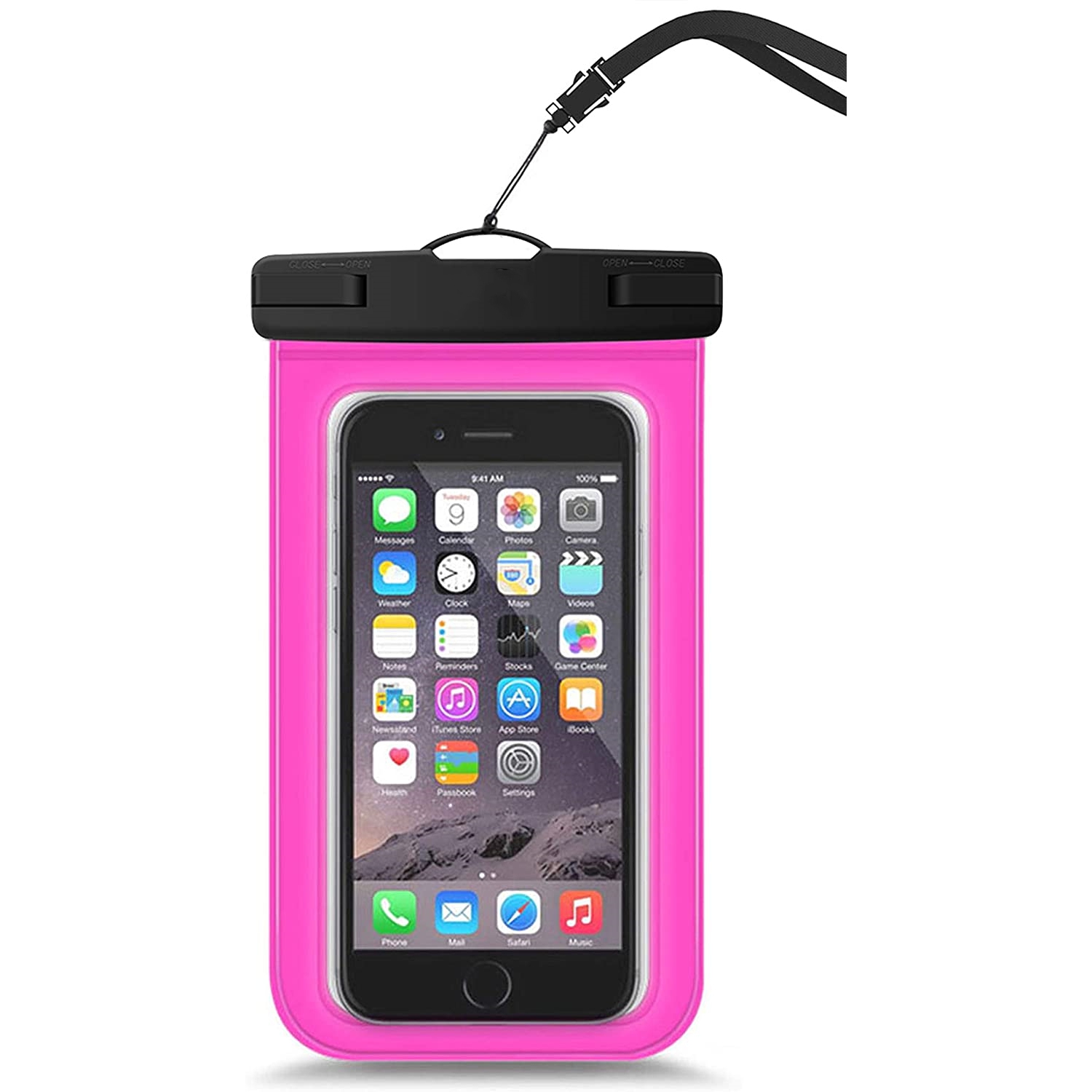 Universal Waterproof Underwater Dry Bag Pouch Case Swim Cover Fits for (4.7" - 6.5") iPhone Samsung Cell Mobile Phones, Hot Pink