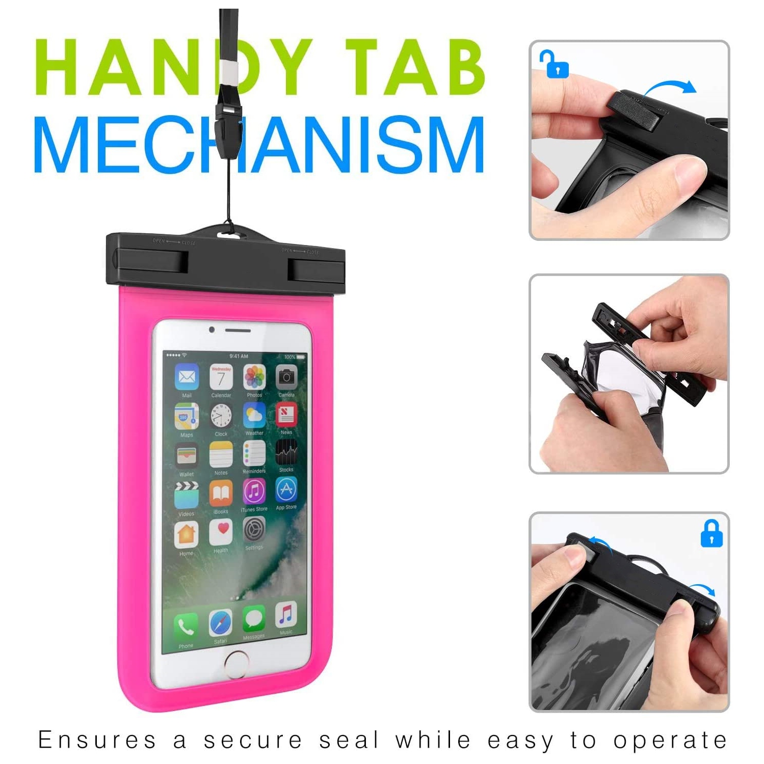 Étui Housse de protection universelle étanche sous-marine pour sac étanche pour téléphones portables iPhone Samsung, rose vif