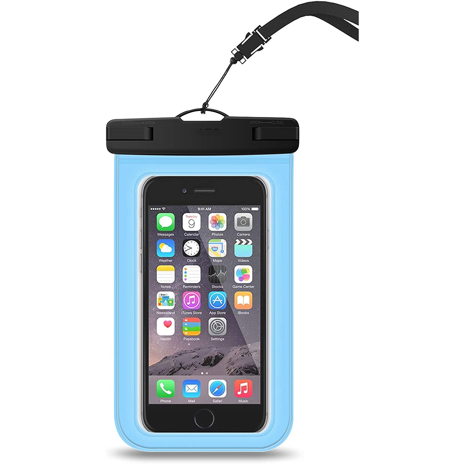 Universal Waterproof Underwater Dry Bag Pouch Case Swim Cover Fits for (4.7" - 6.5") iPhone Samsung Cell Mobile Phones, Blue