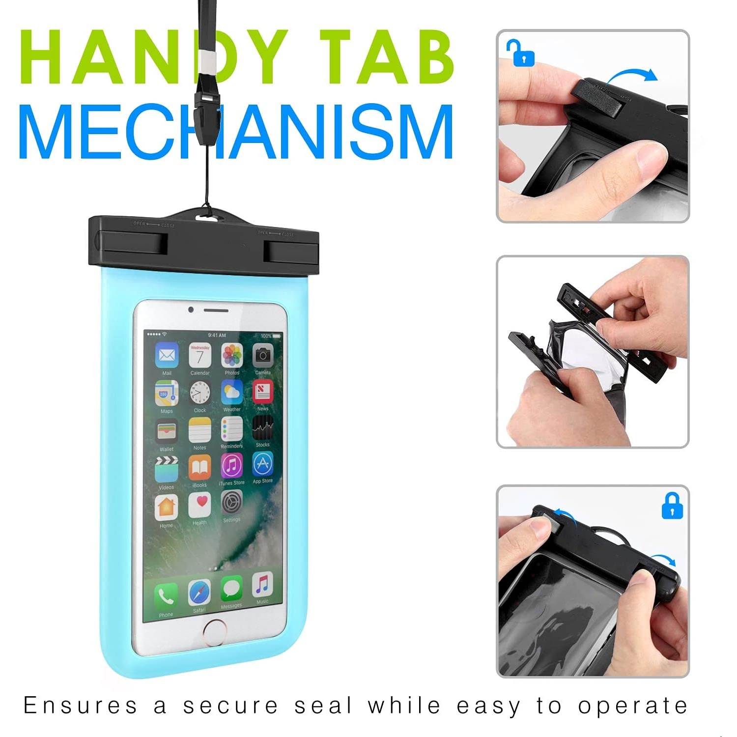 Étui Housse de protection universelle étanche sous-marine pour sac étanche pour téléphones portables iPhone Samsung, bleu