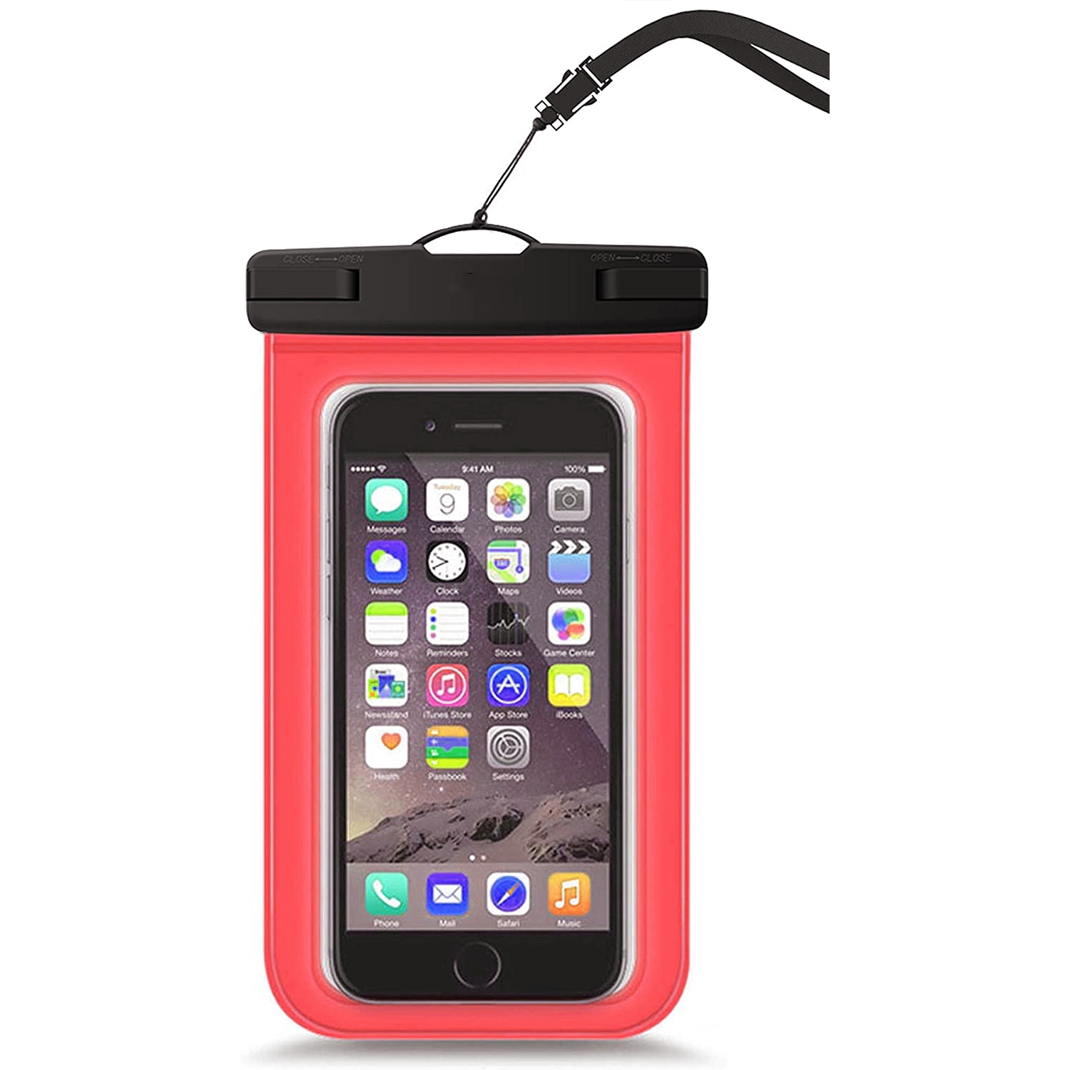 Universal Waterproof Underwater Dry Bag Pouch Case Swim Cover Fits for (4.7" - 6.5") iPhone Samsung Cell Mobile Phones, Red