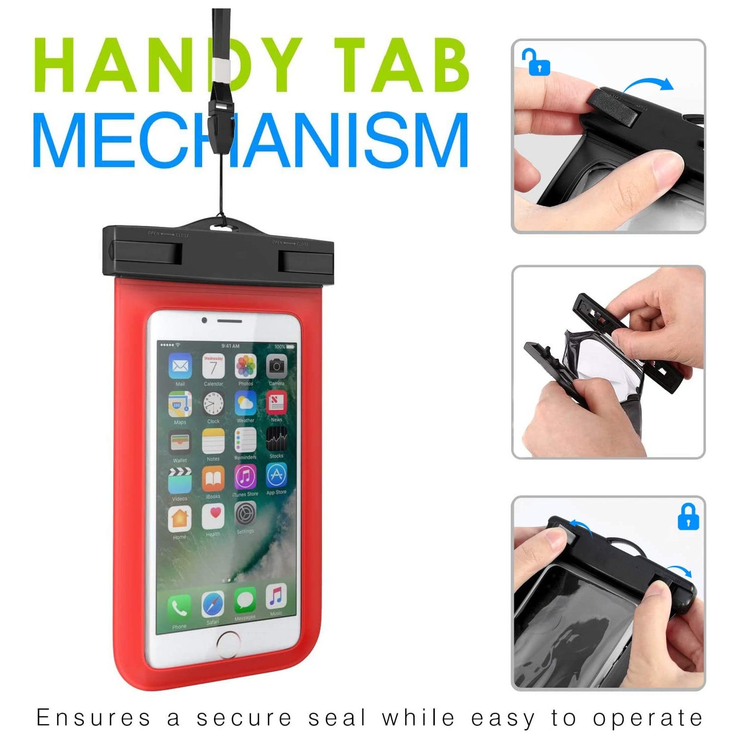 Universal Waterproof Underwater Dry Bag Pouch Case Swim Cover Fits for iPhone Samsung Cell Mobile Phones, Red