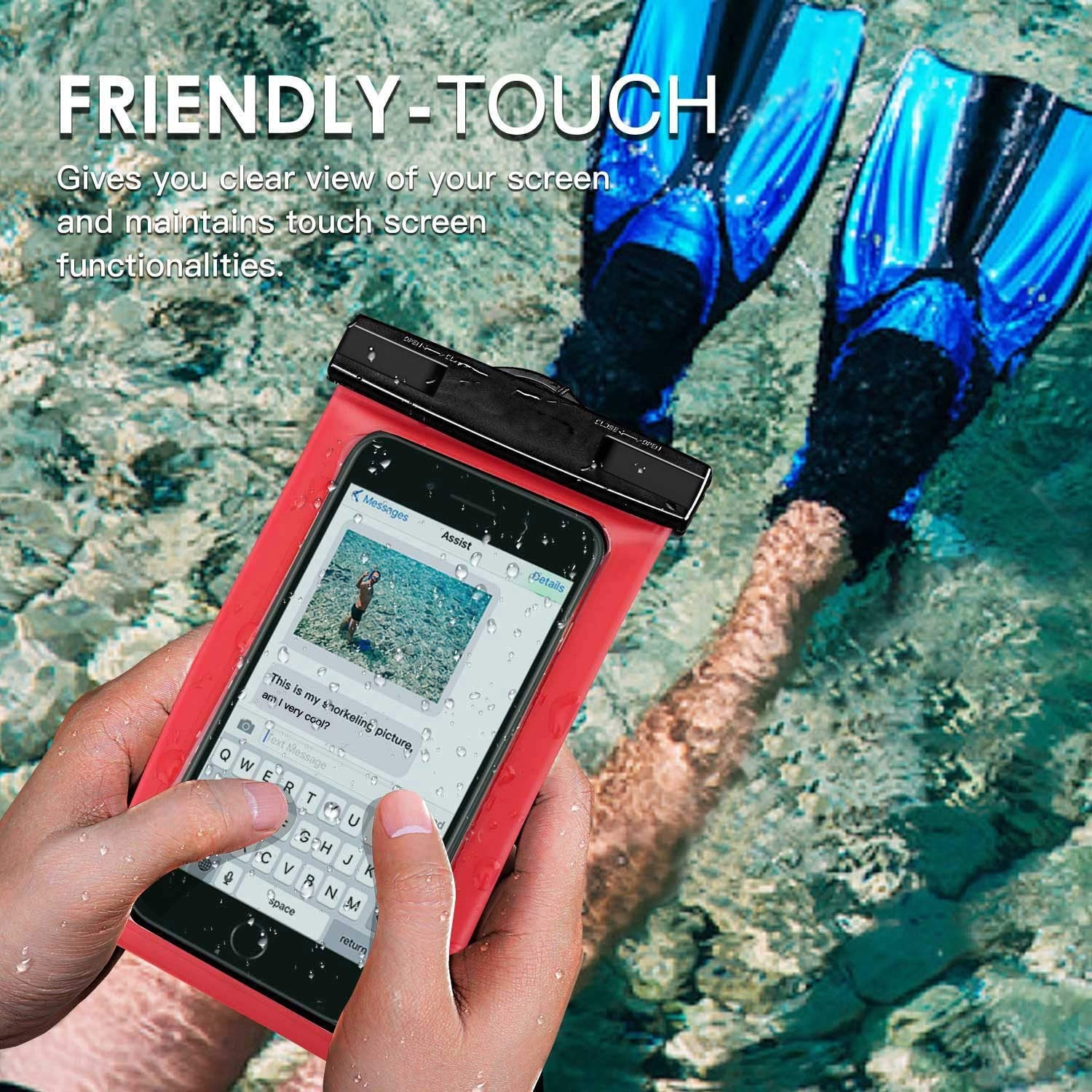 Universal Waterproof Underwater Dry Bag Pouch Case Swim Cover Fits for iPhone Samsung Cell Mobile Phones, Red