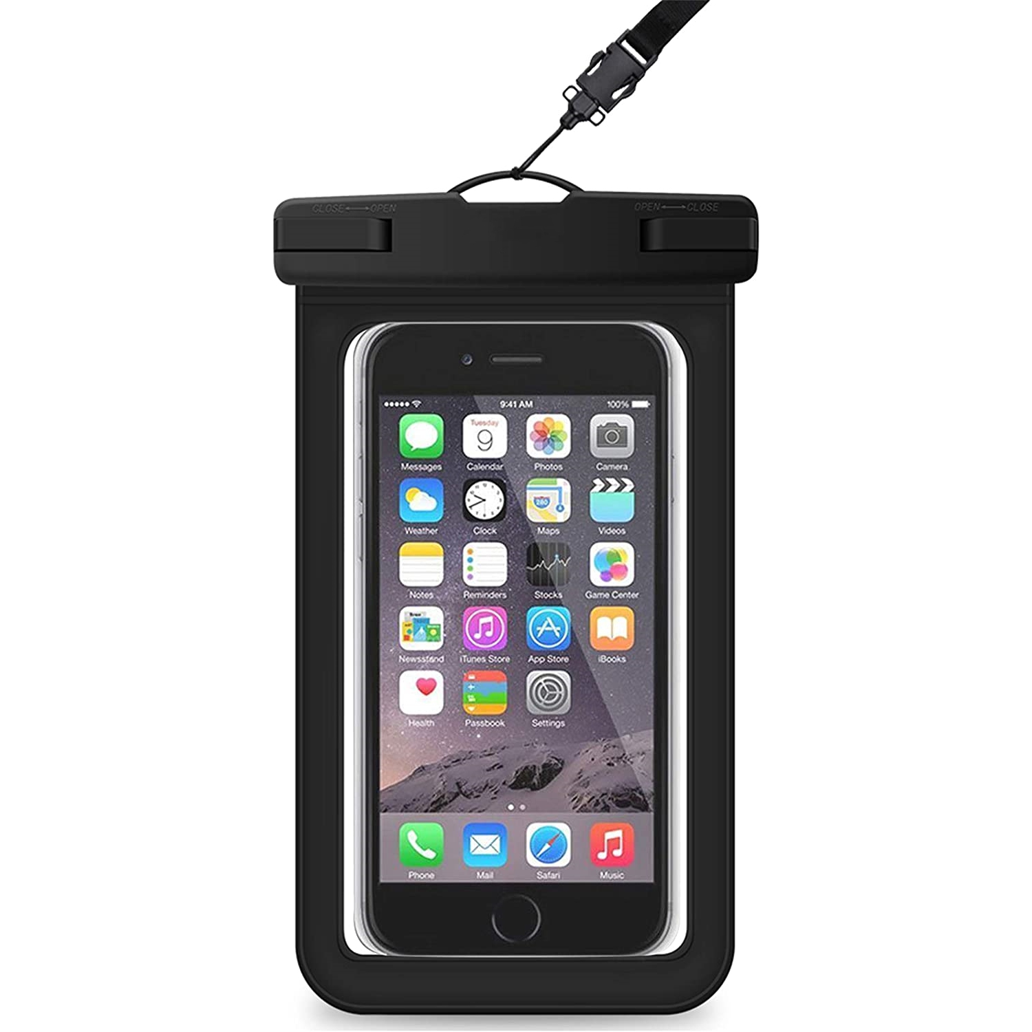 Universal Waterproof Underwater Dry Bag Pouch Case Swim Cover Fits for (4.7" - 6.5") iPhone Samsung Cell Mobile Phones, Black